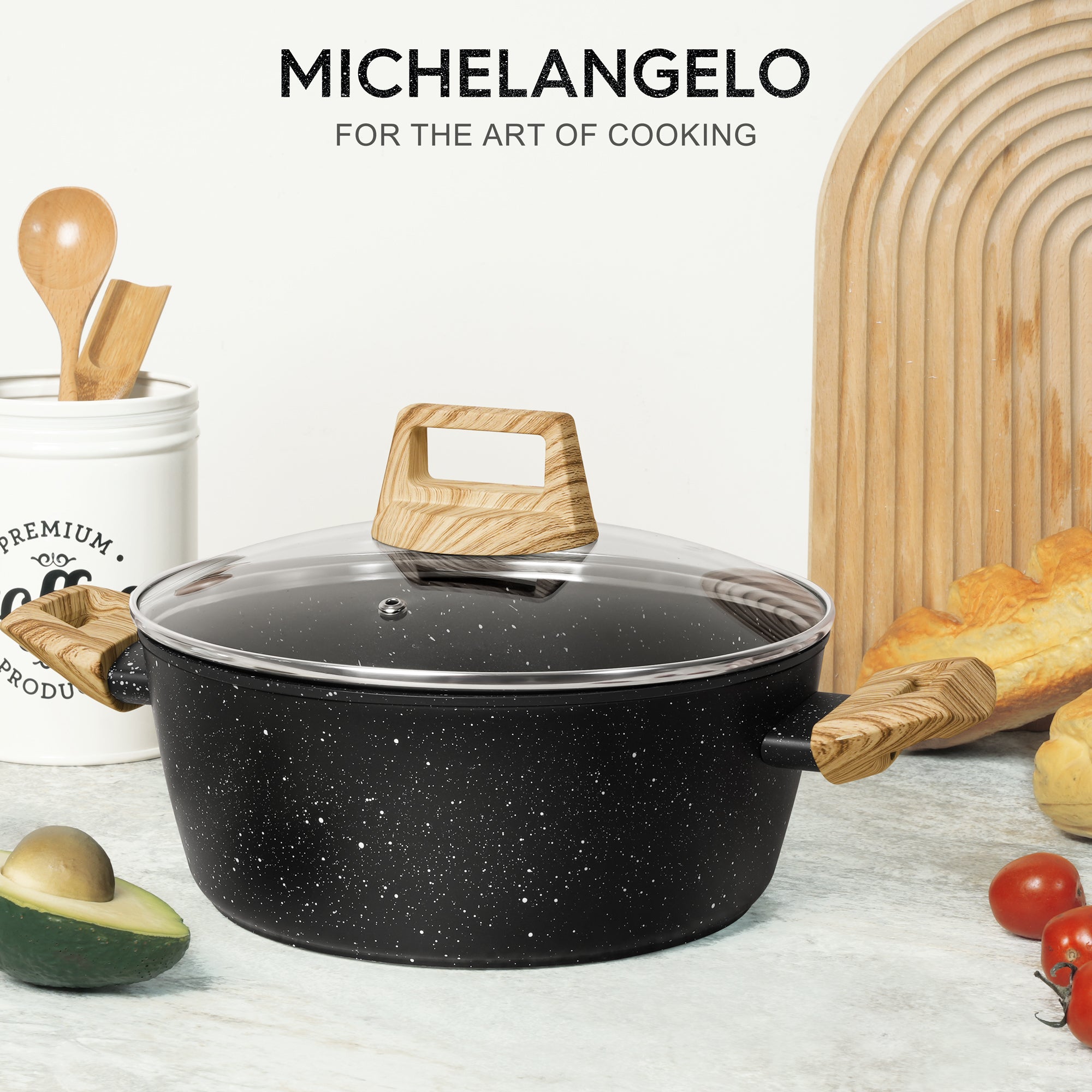 MICHELANGELO Stock Pot with Lid, 4.3 Quart Cooking Pot , Granite Nonstick Pot