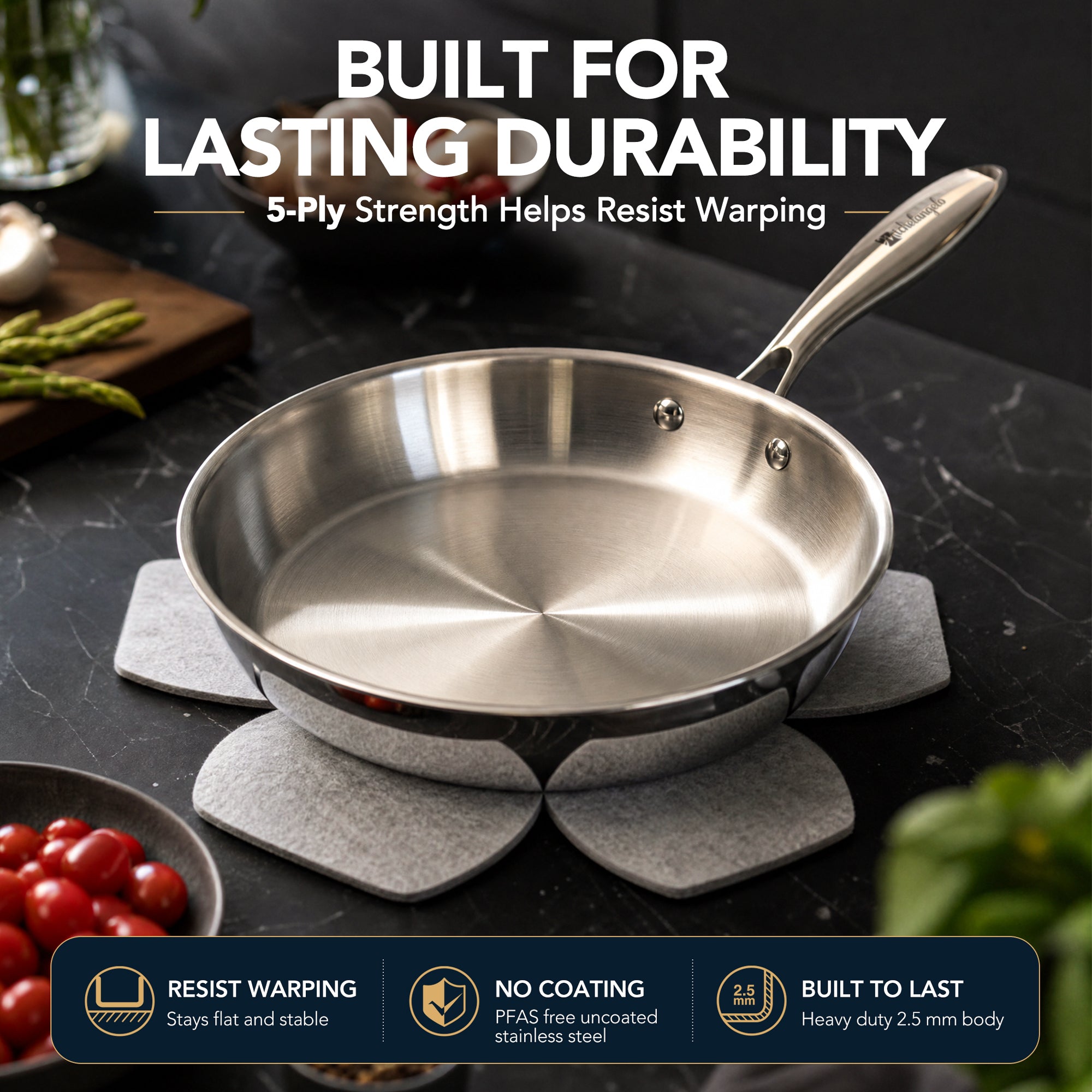 MICHELANGELO 5-Ply Stainless Steel Cookware Set, 23-Piece Pots and Pans Set