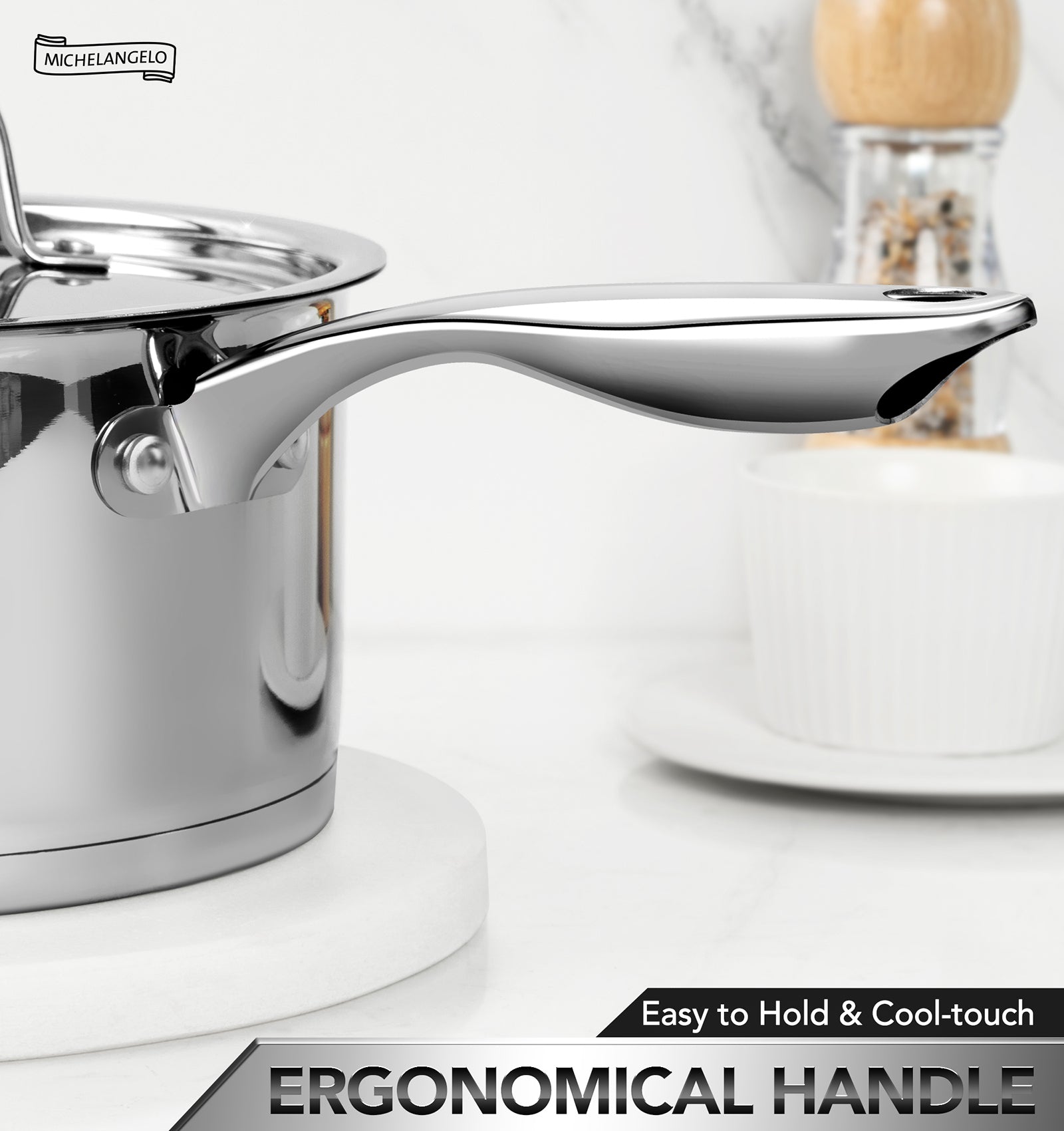 MICHELANGELO Stainless Steel Saucepan Set with Stainless Lids, 1QT & 2QT