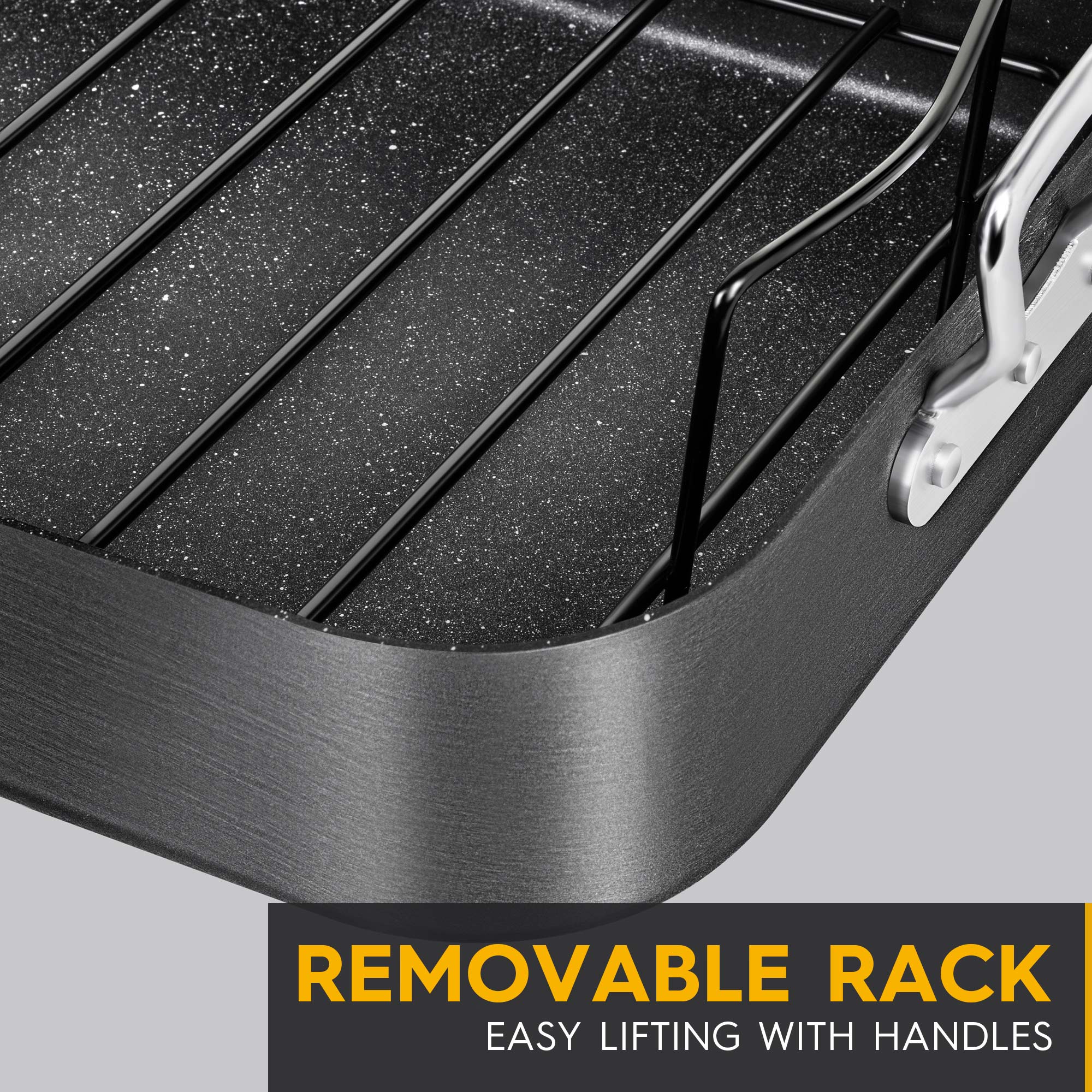 MICHELANGELO Roasting Pan with Rack, Hard Anodized Turkey Roaster Pan