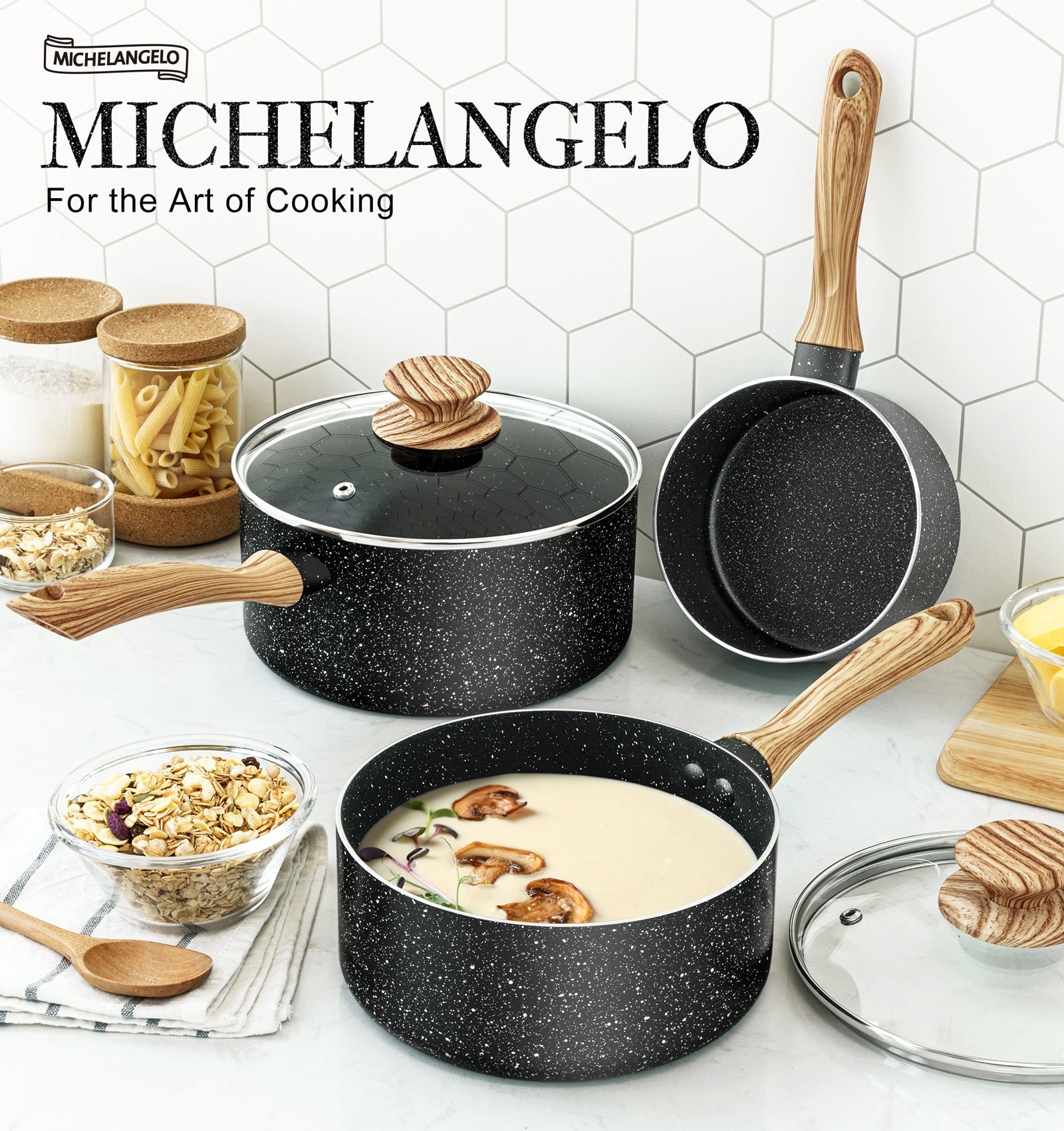 MICHELANGELO Saucepan with Lid, Nonstick 3 Quart Sauce Pan with Granite Coatings