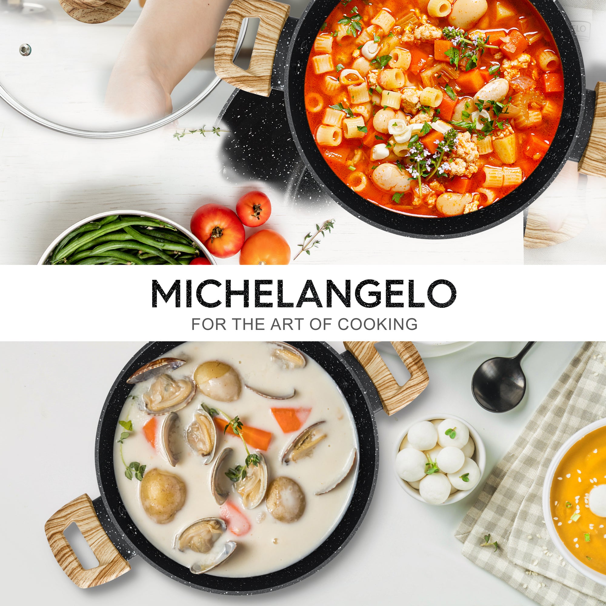 MICHELANGELO Stock Pot with Lid, 4.3 Quart Cooking Pot , Granite Nonstick Pot