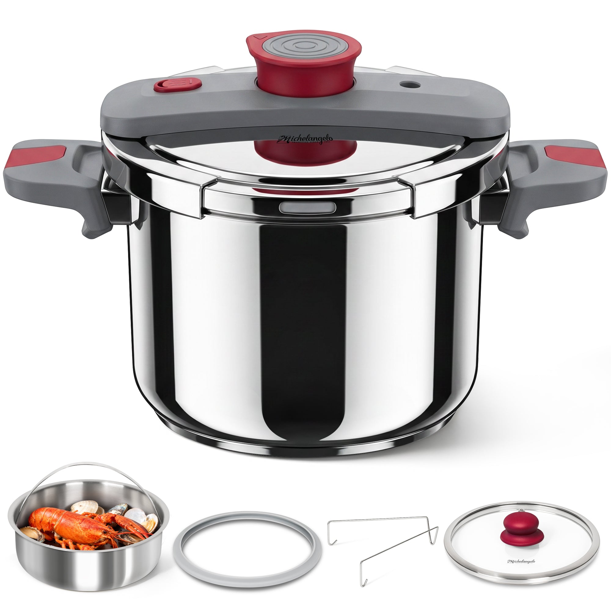MICHELANGELO Stovetop Pressure Cooker Stainless Steel, 6.3 qt, 304 Stainless Steel