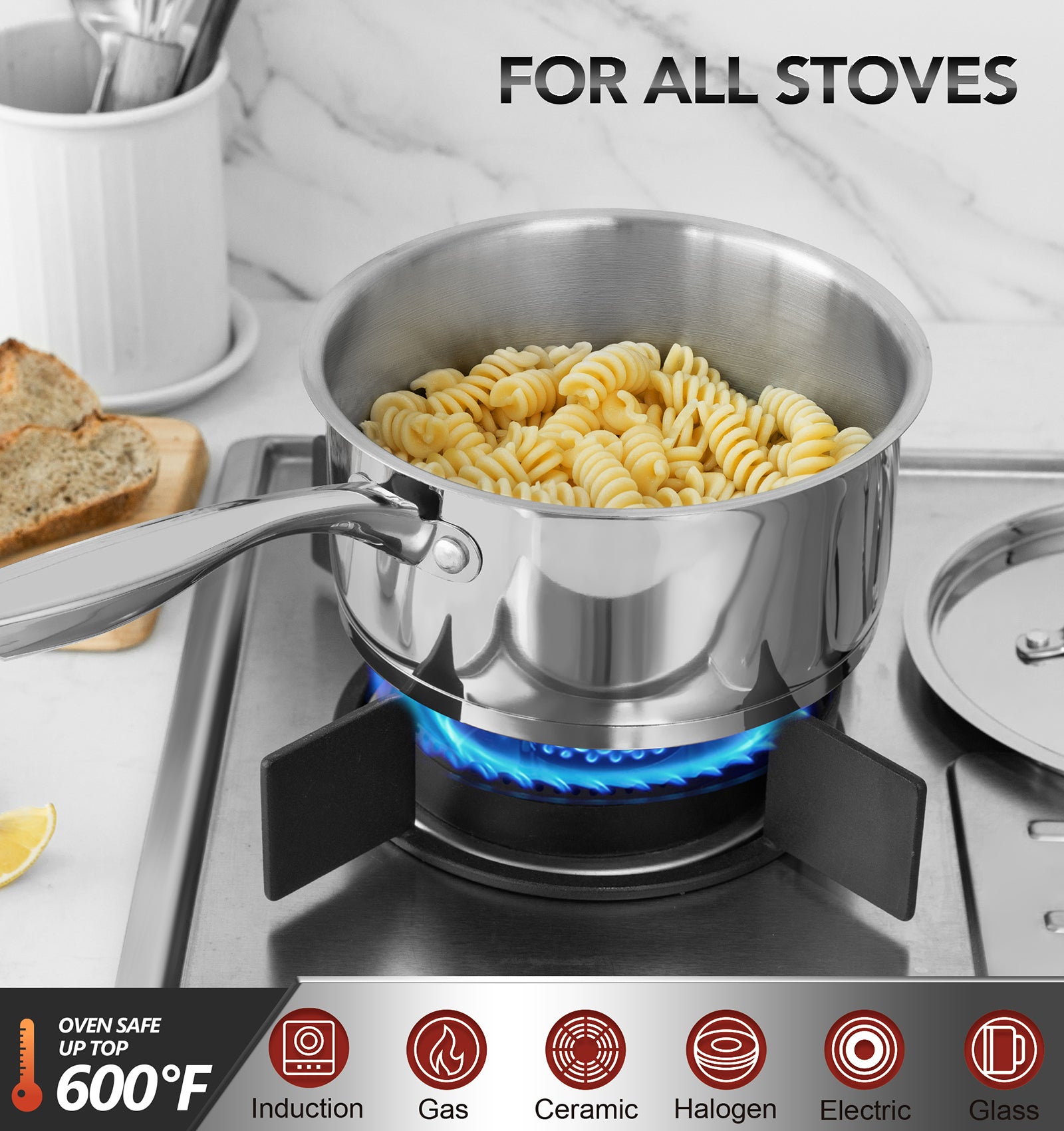 MICHELANGELO Stainless Steel Saucepan Set with Stainless Lids, Sauce Pot Set 1QT & 2QT & 3QT