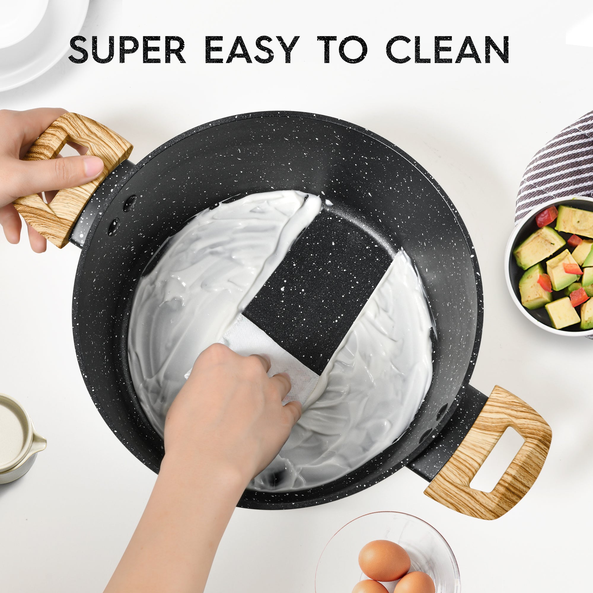 MICHELANGELO Stock Pot with Lid, 4.3 Quart Cooking Pot , Granite Nonstick Pot