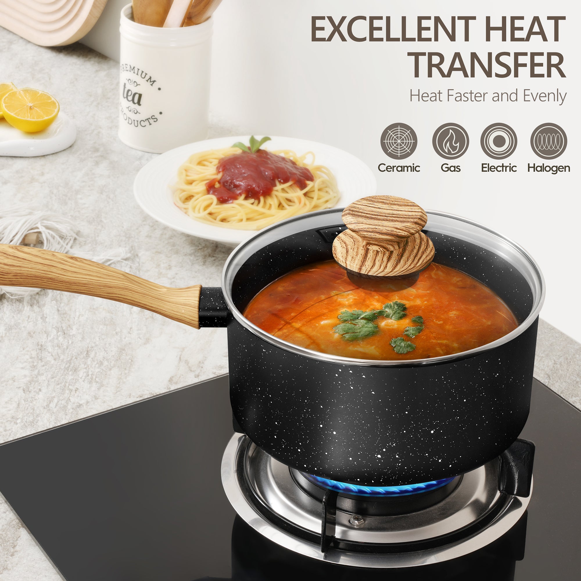 MICHELANGELO Saucepan with Lid, Nonstick 3 Quart Sauce Pan with Granite Coatings