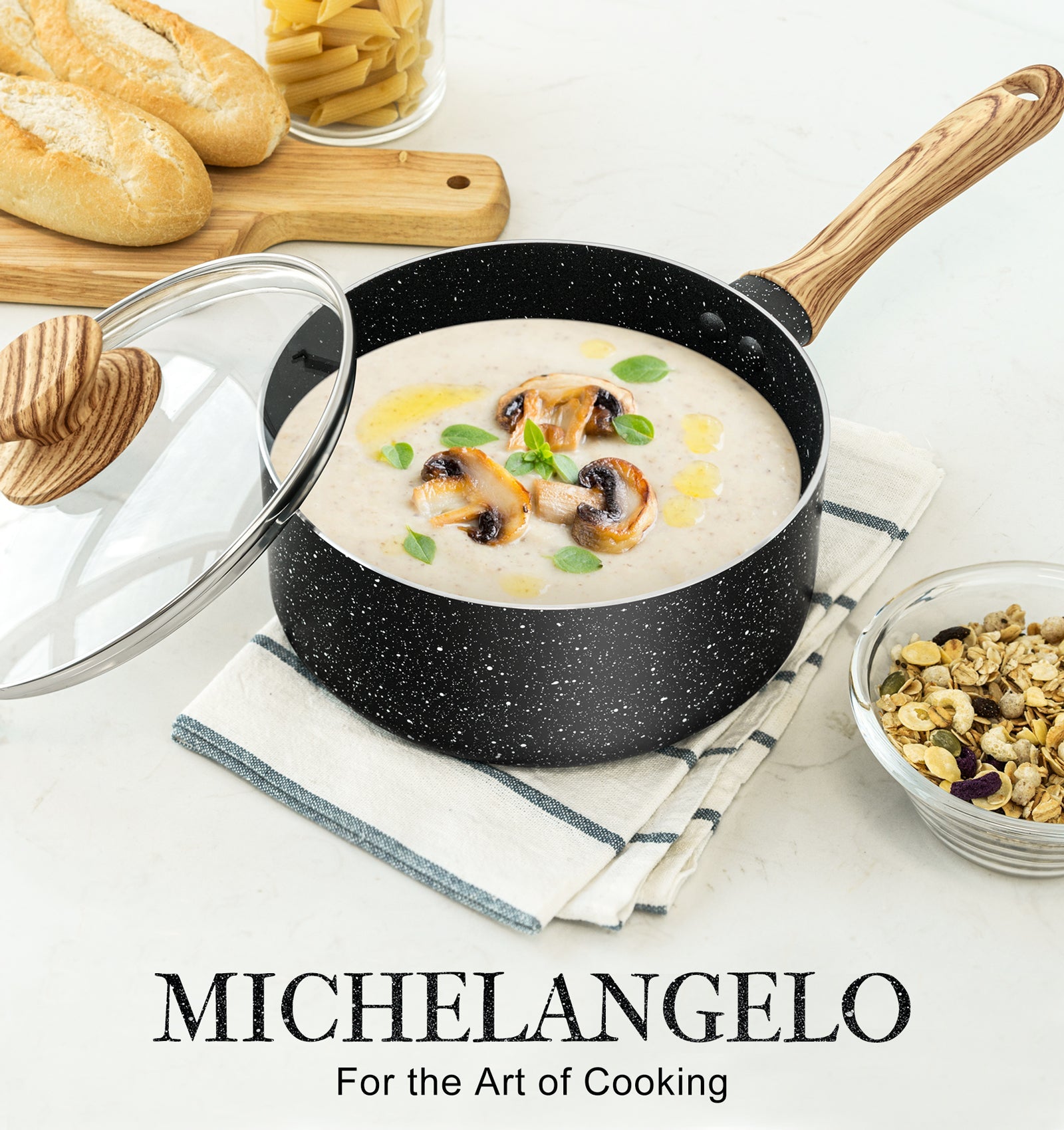 MICHELANGELO Saucepan with Lid, Nonstick 3 Quart Sauce Pan with Granite Coatings