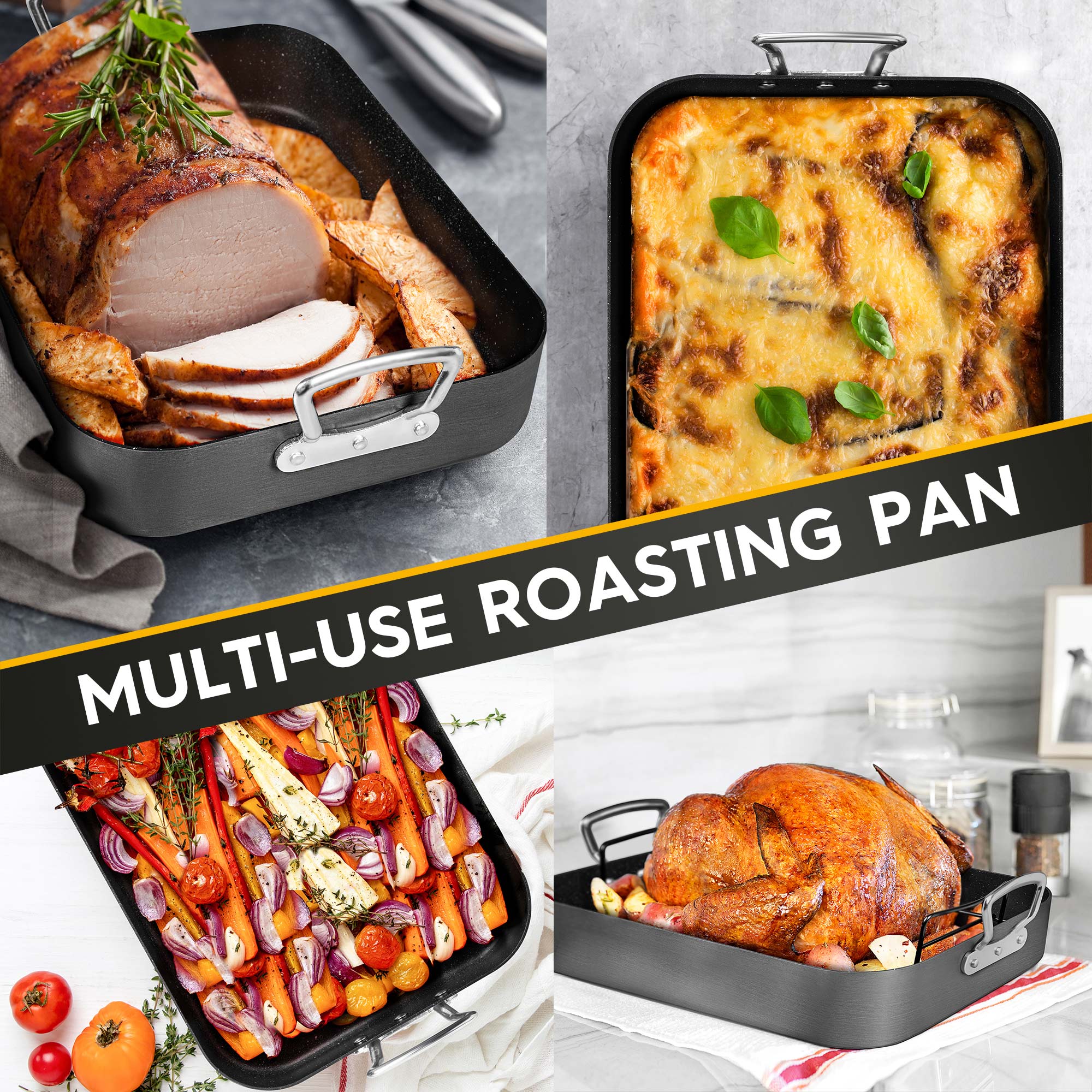 MICHELANGELO Roasting Pan with Rack, Hard Anodized Turkey Roaster Pan