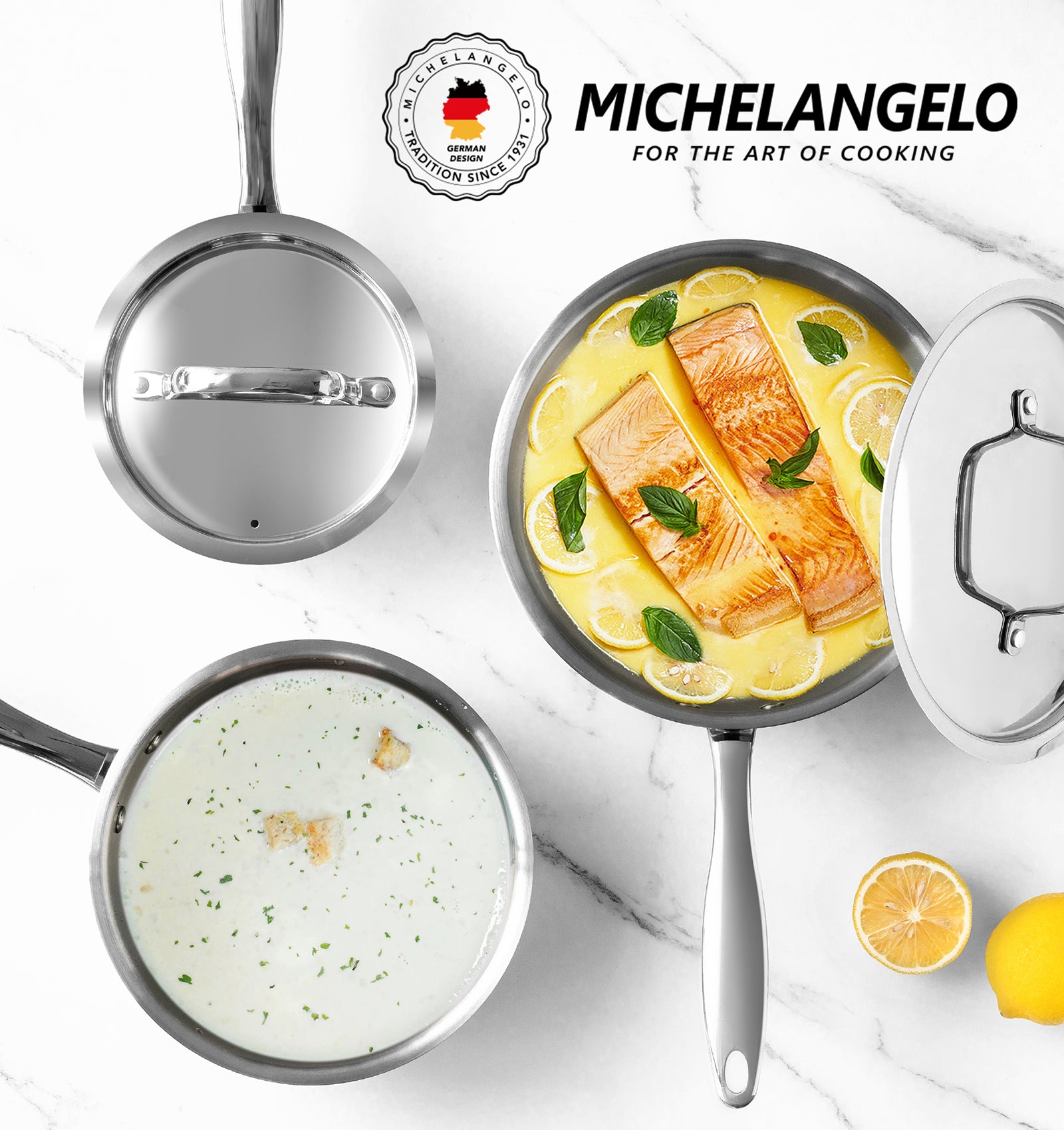 MICHELANGELO Stainless Steel Saucepan Set with Stainless Lids, Sauce Pot Set 1QT & 2QT & 3QT