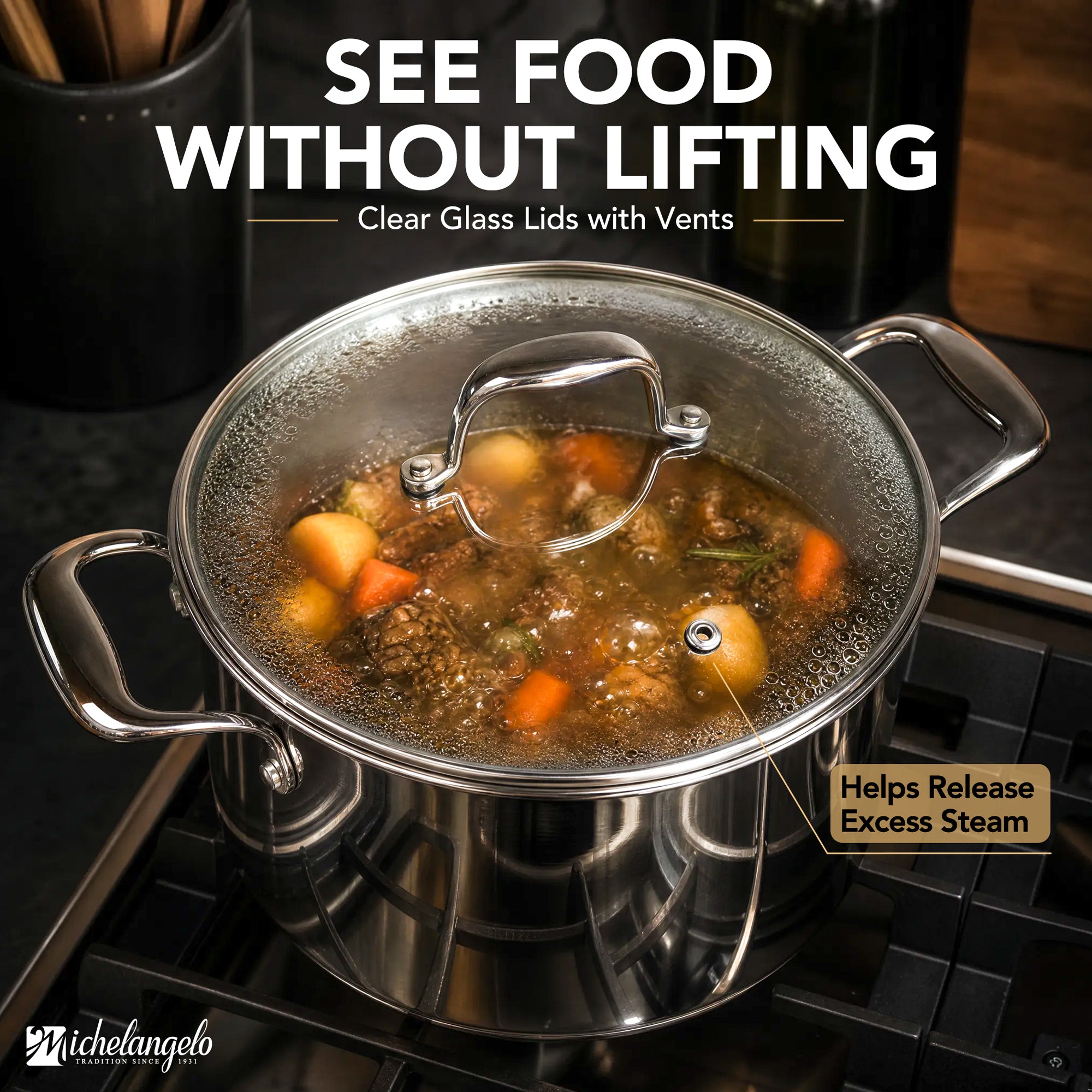 MICHELANGELO 5-Ply Stainless Steel Cookware Set, 23-Piece Pots and Pans Set