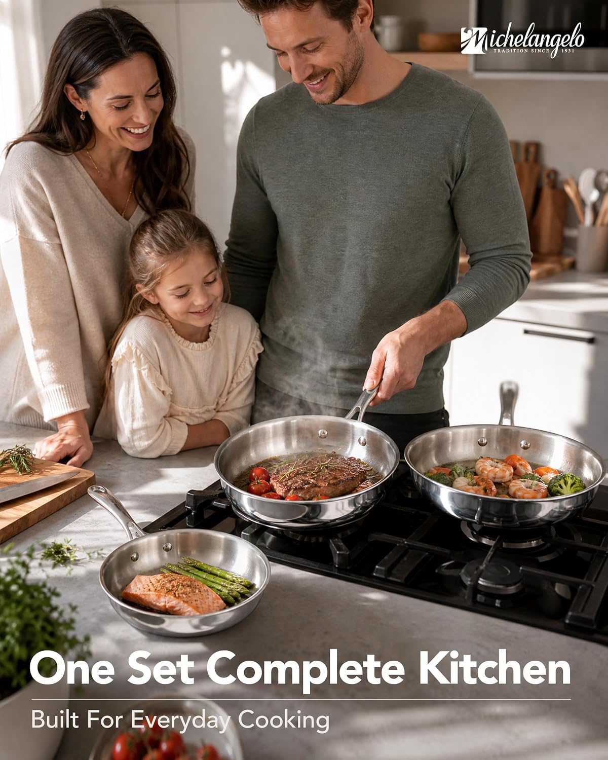 MICHELANGELO Fully Clad Tri-Ply Stainless Steel Frying Pan Set 8",9.5",11"