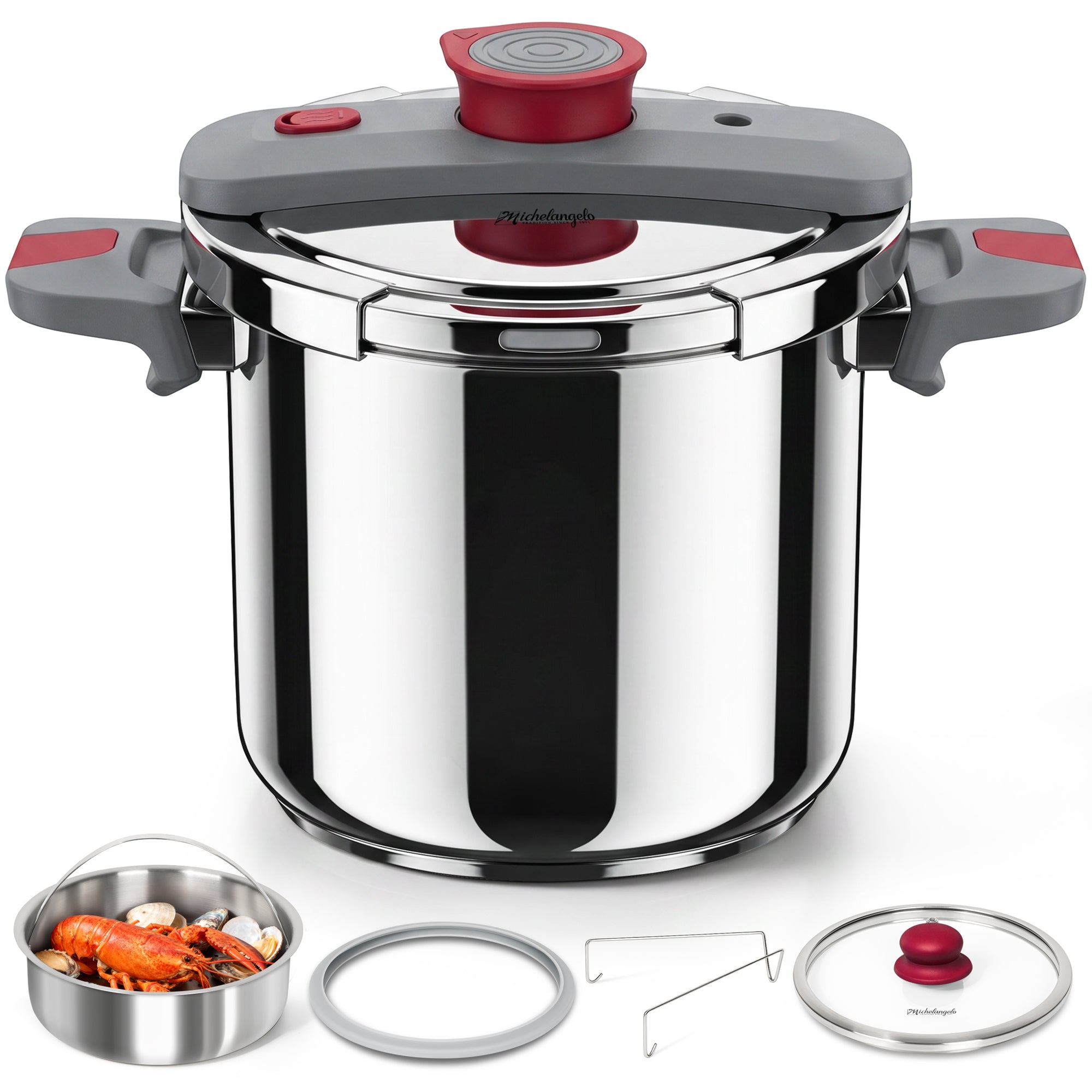 MICHELANGELO Stovetop Pressure Cooker Stainless Steel, 6.3 qt, 304 Stainless Steel