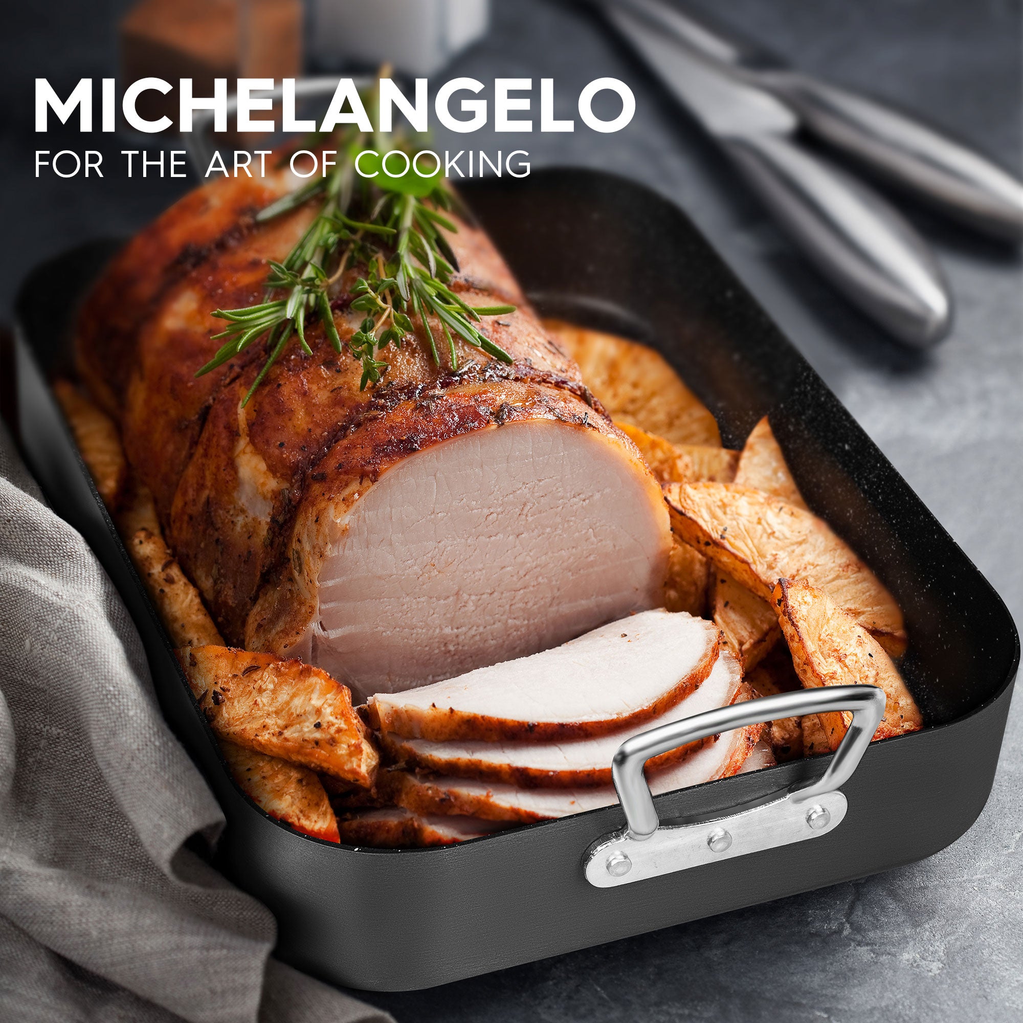 MICHELANGELO Roasting Pan with Rack, Hard Anodized Turkey Roaster Pan