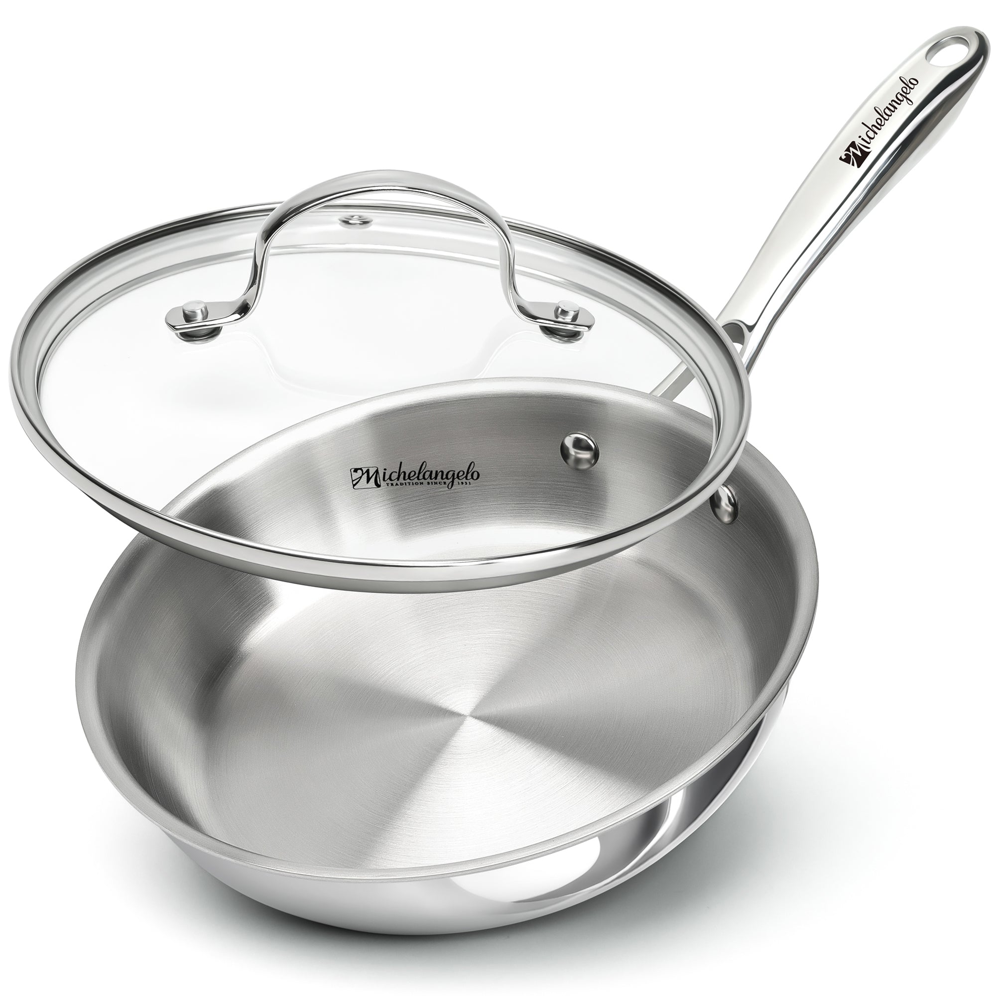 MICHELANGELO 8 Inch Tri-ply Stainless Steel Frying Pan with Lid