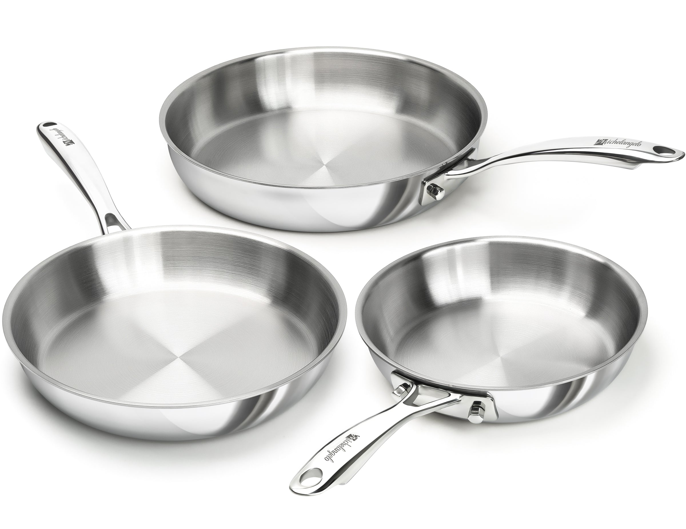 MICHELANGELO Fully Clad Tri-Ply Stainless Steel Frying Pan Set 8",9.5",11"