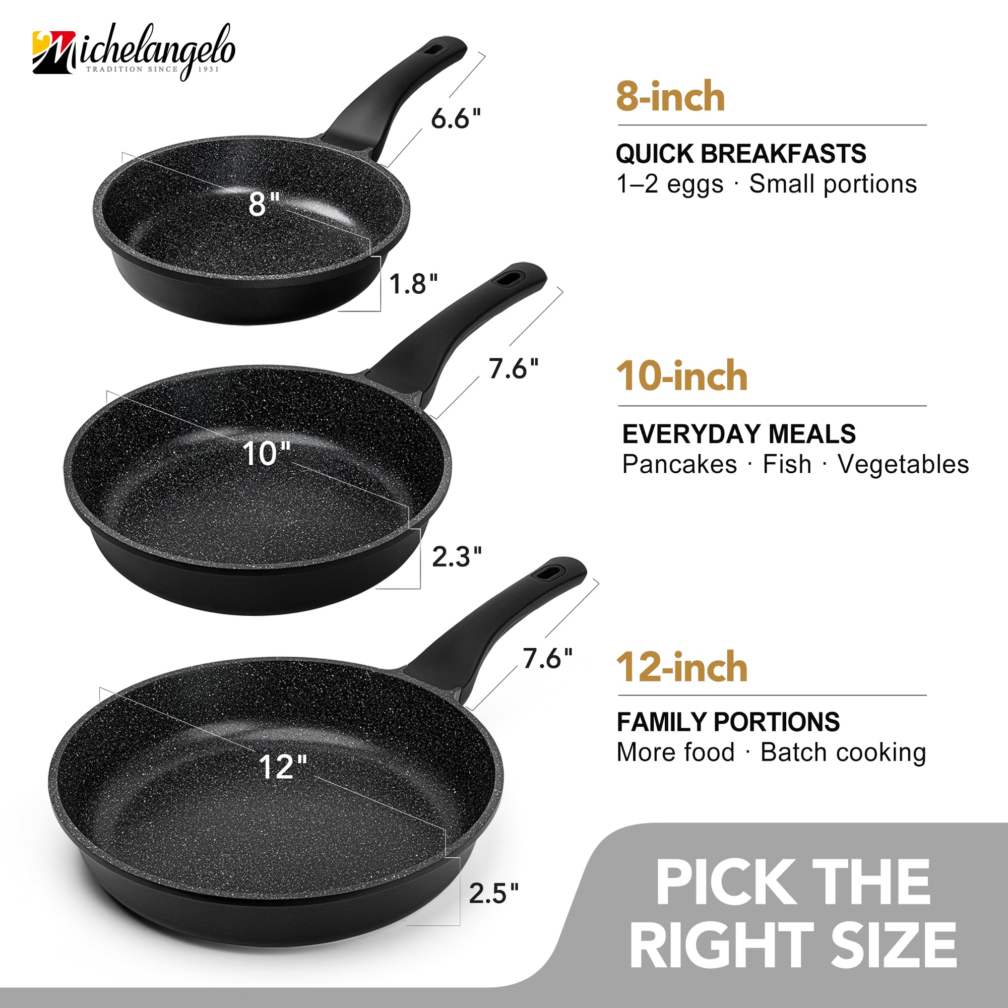 MICHELANGELO Nonstick Frying Pan - Non Stick Small Frying Pan with Silicone Handle