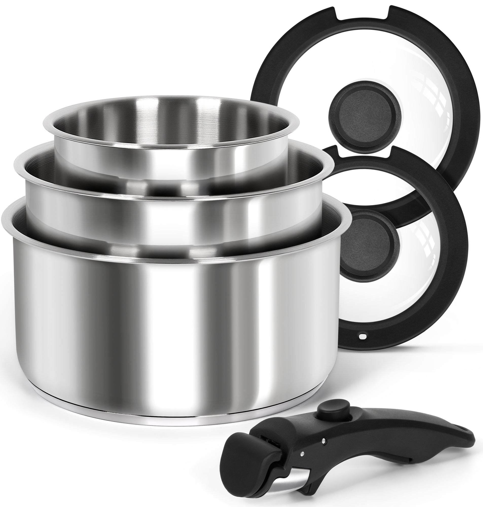 MICHELANGELO 6pcs Stainless Steel Pot Set with Removable Handle