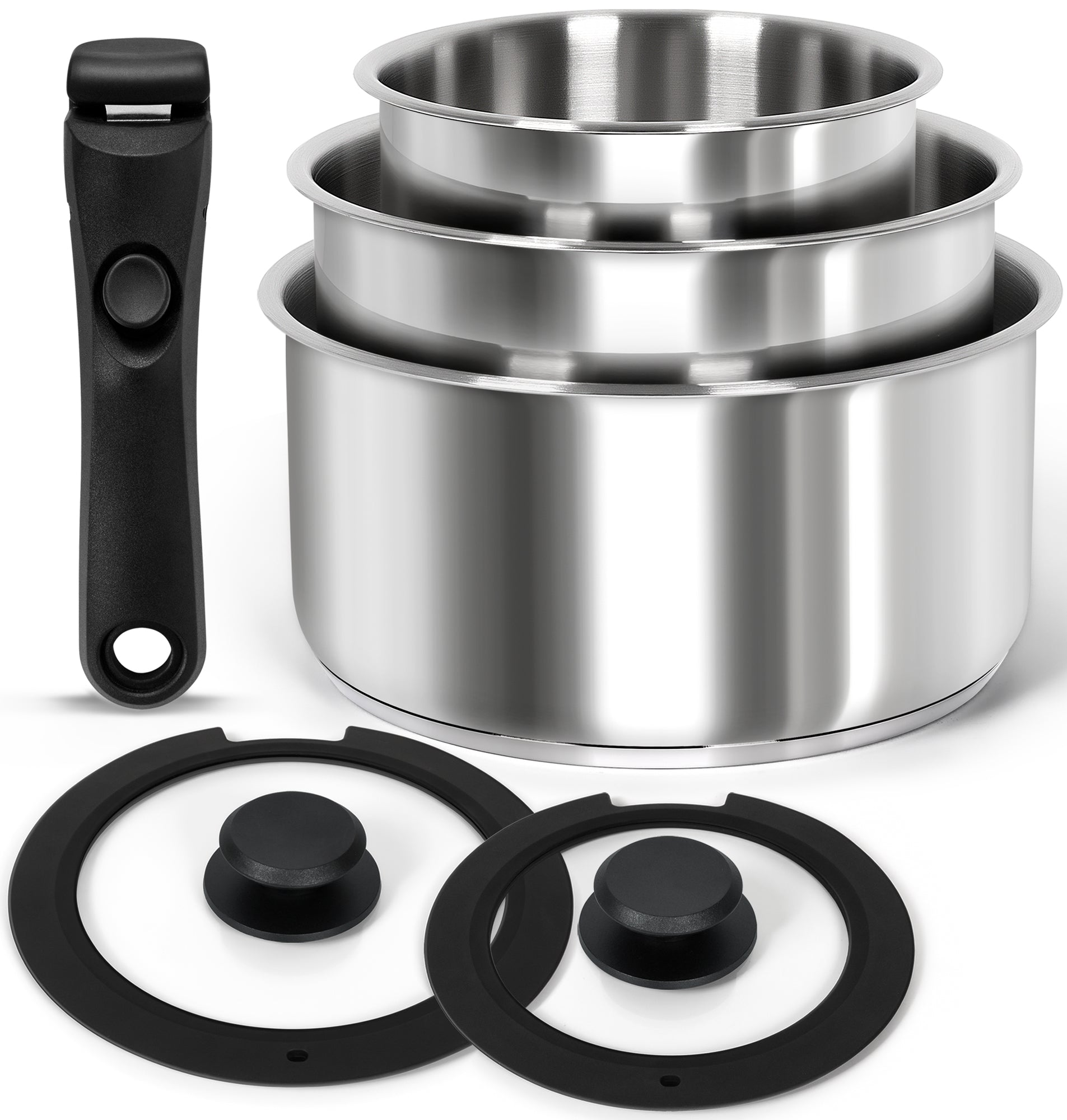 MICHELANGELO 6pcs Stainless Steel Pot Set with Removable Handle