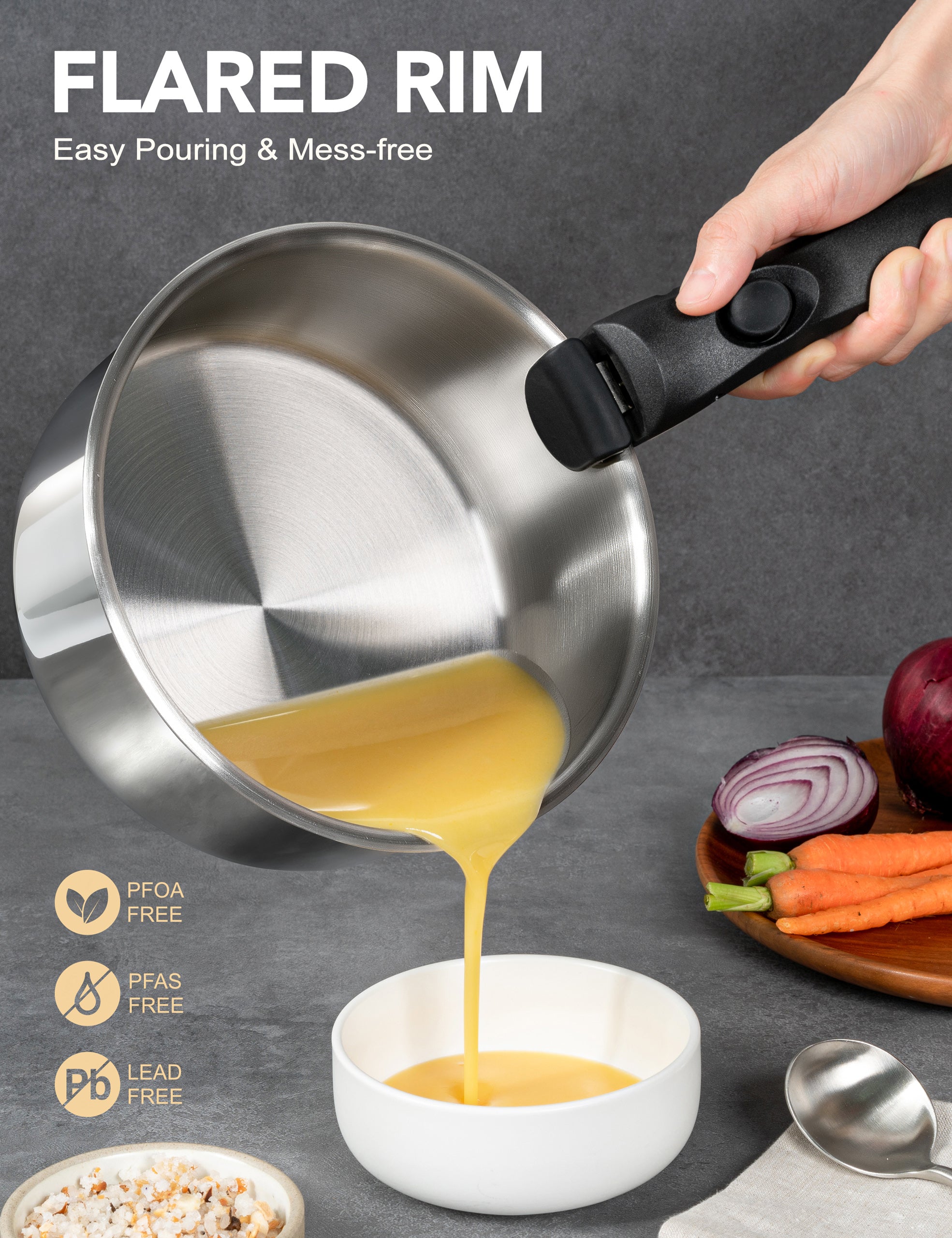 MICHELANGELO 6pcs Stainless Steel Pot Set with Removable Handle