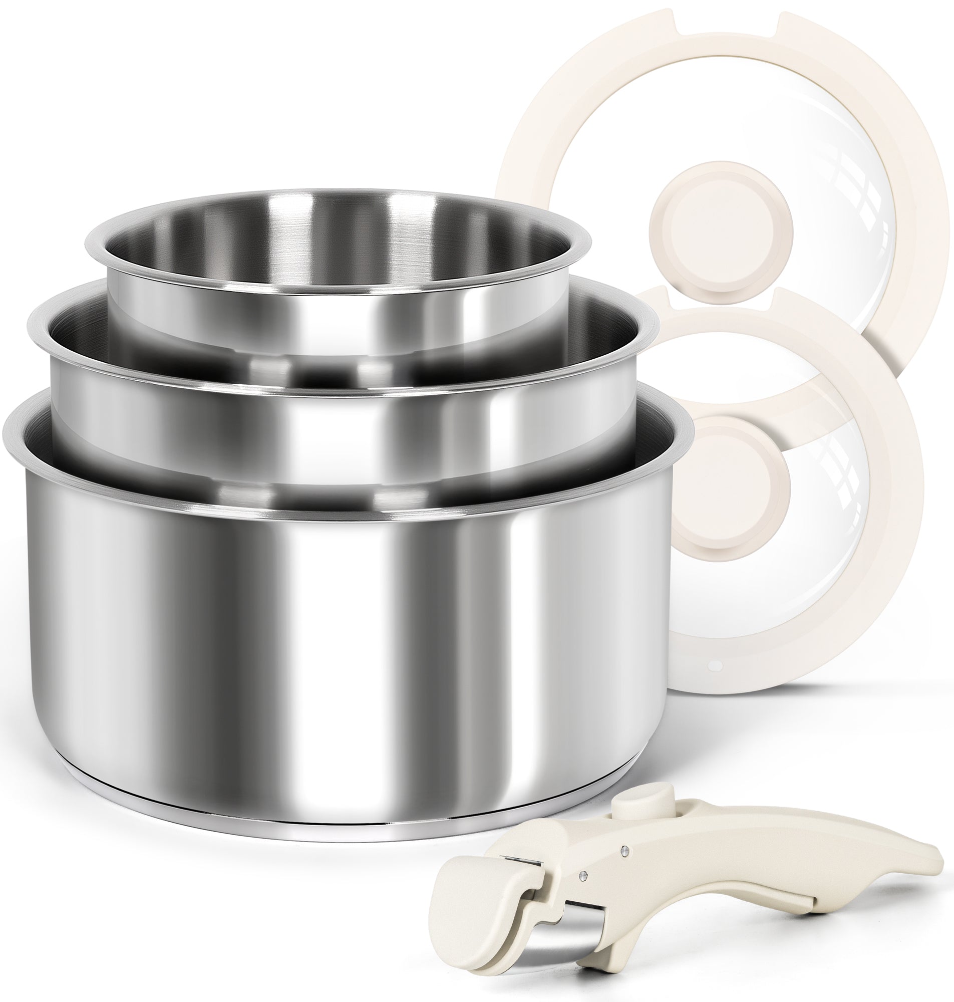 MICHELANGELO 6pcs Stainless Steel Pot Set with Removable Handle