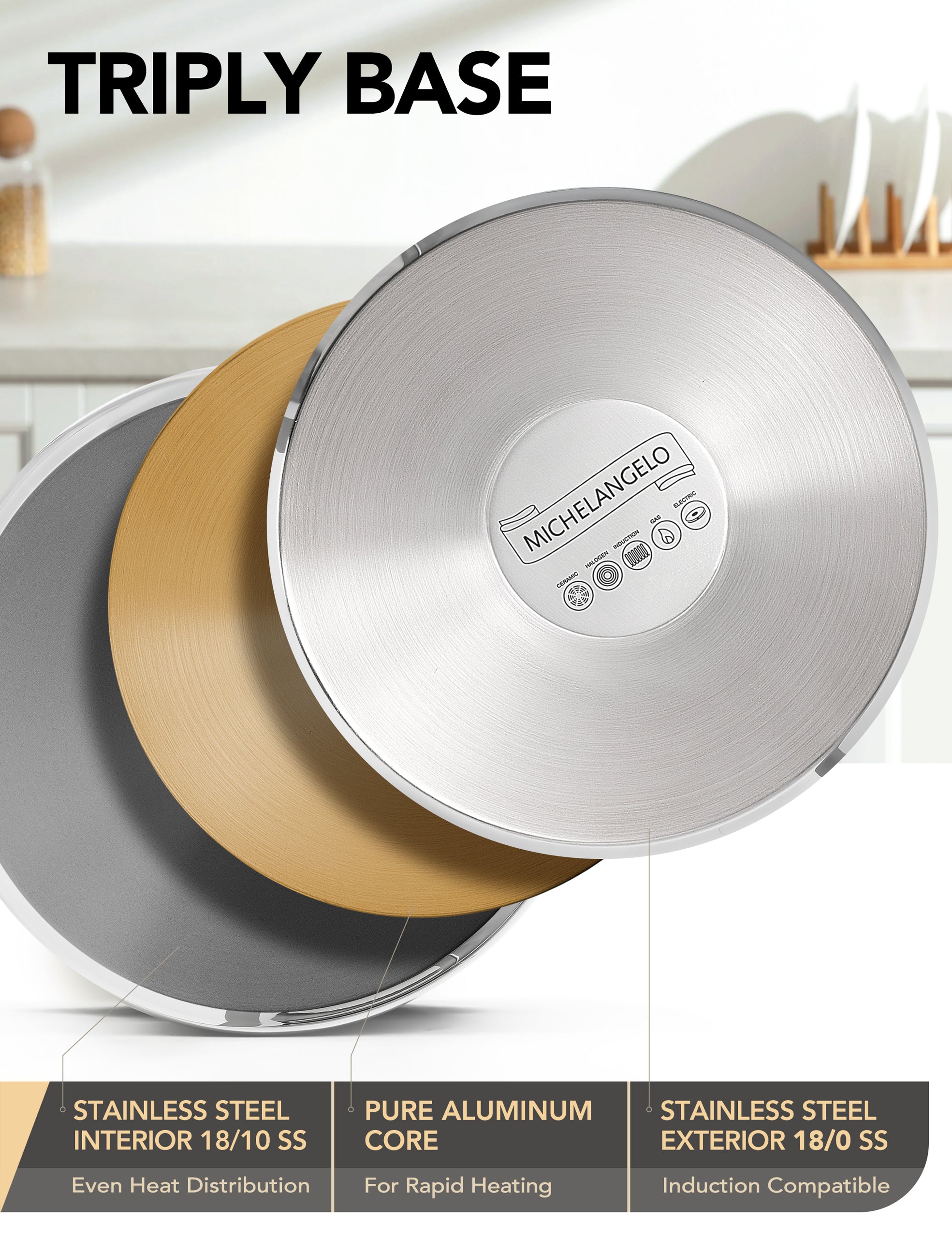 MICHELANGELO 6pcs Stainless Steel Pot Set with Removable Handle