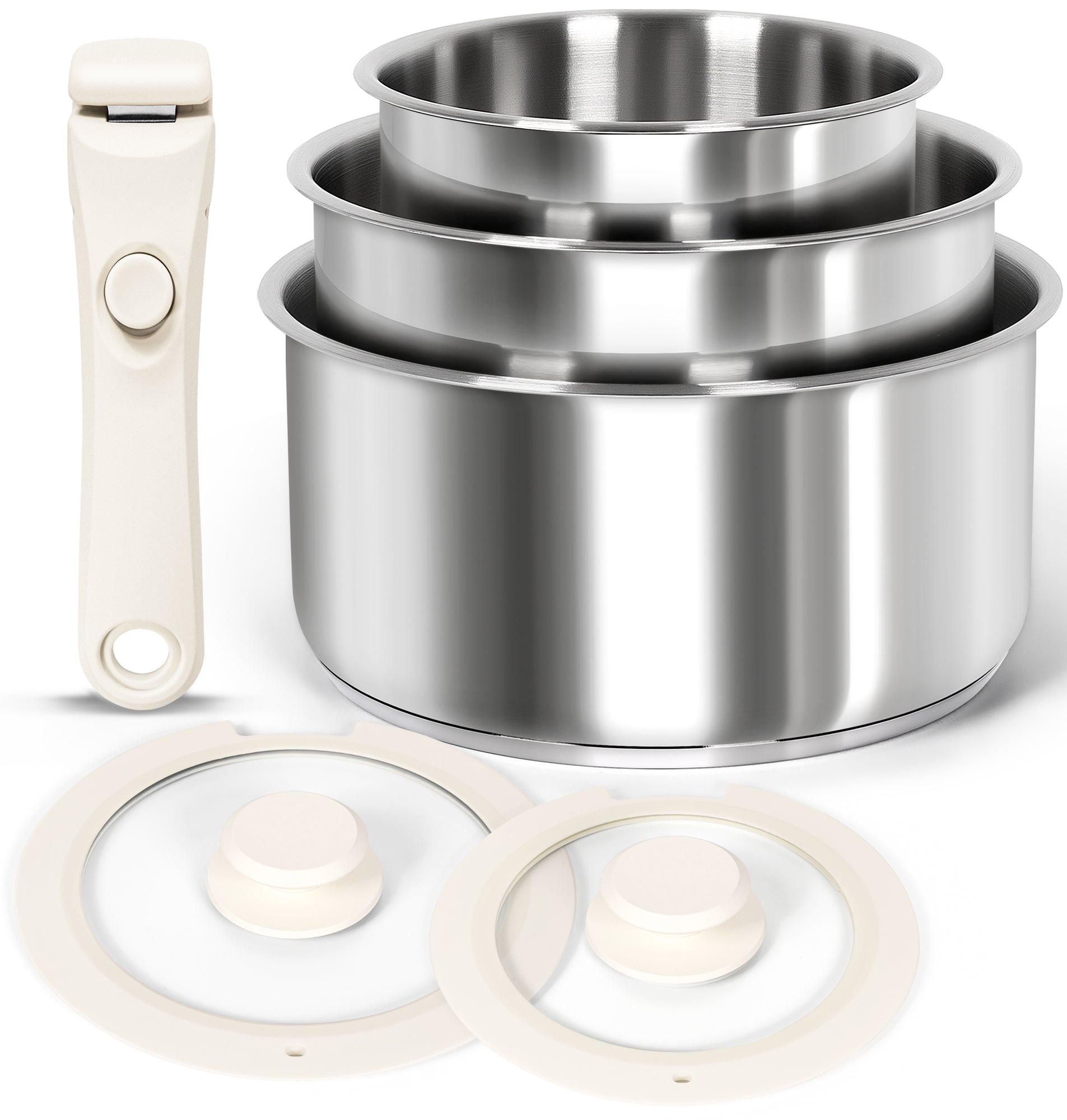 MICHELANGELO 6pcs Stainless Steel Pot Set with Removable Handle