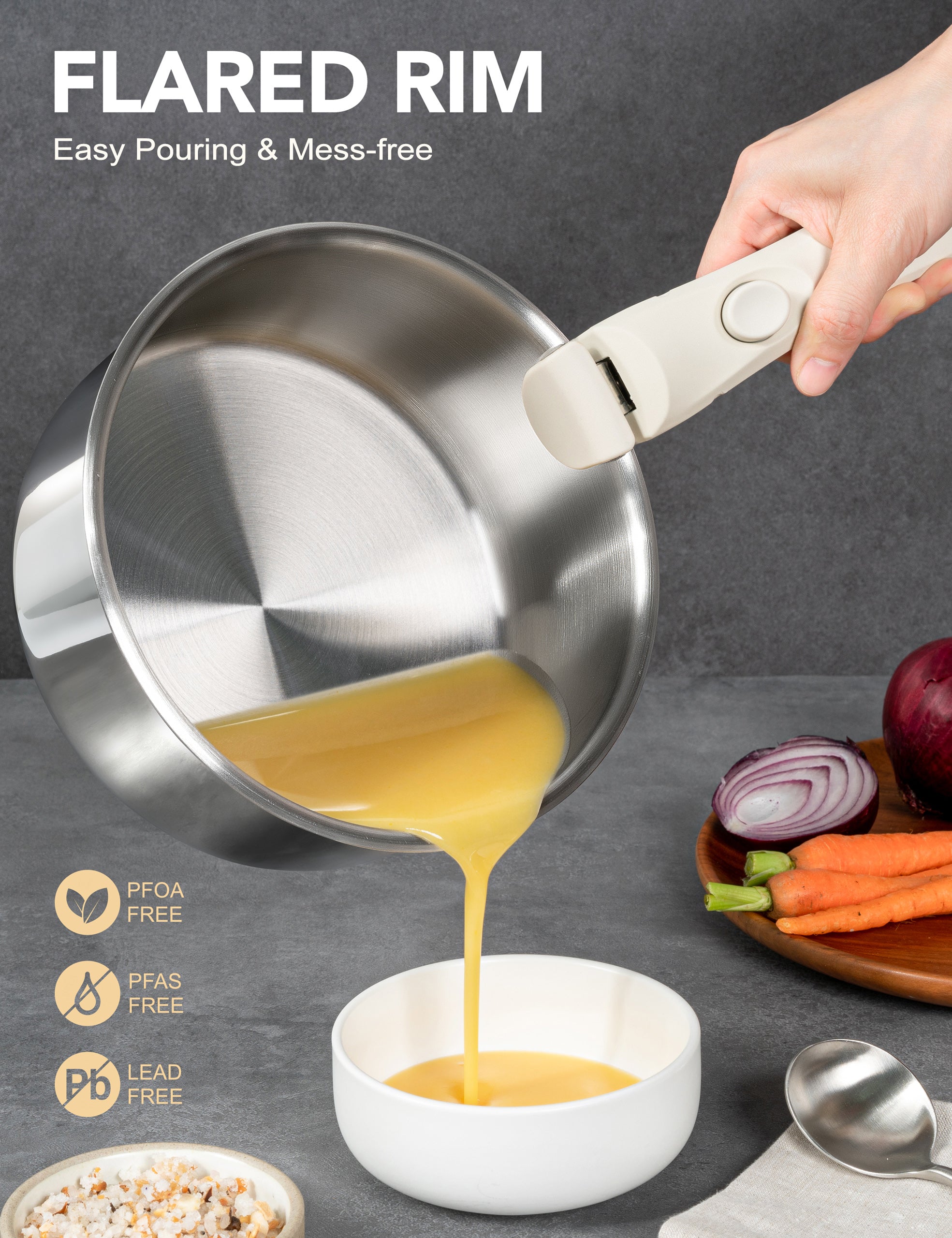 MICHELANGELO 6pcs Stainless Steel Pot Set with Removable Handle