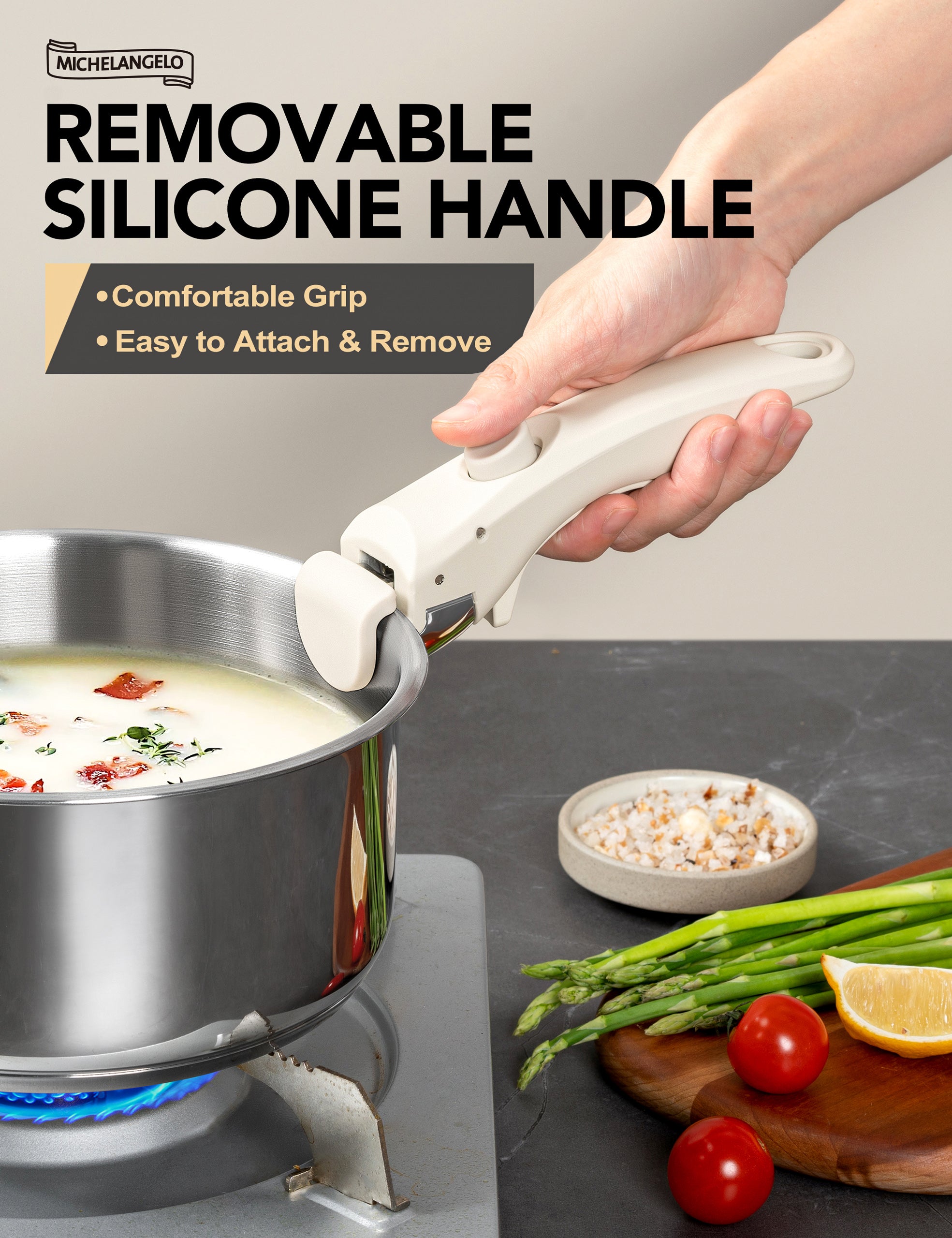 MICHELANGELO 6pcs Stainless Steel Pot Set with Removable Handle