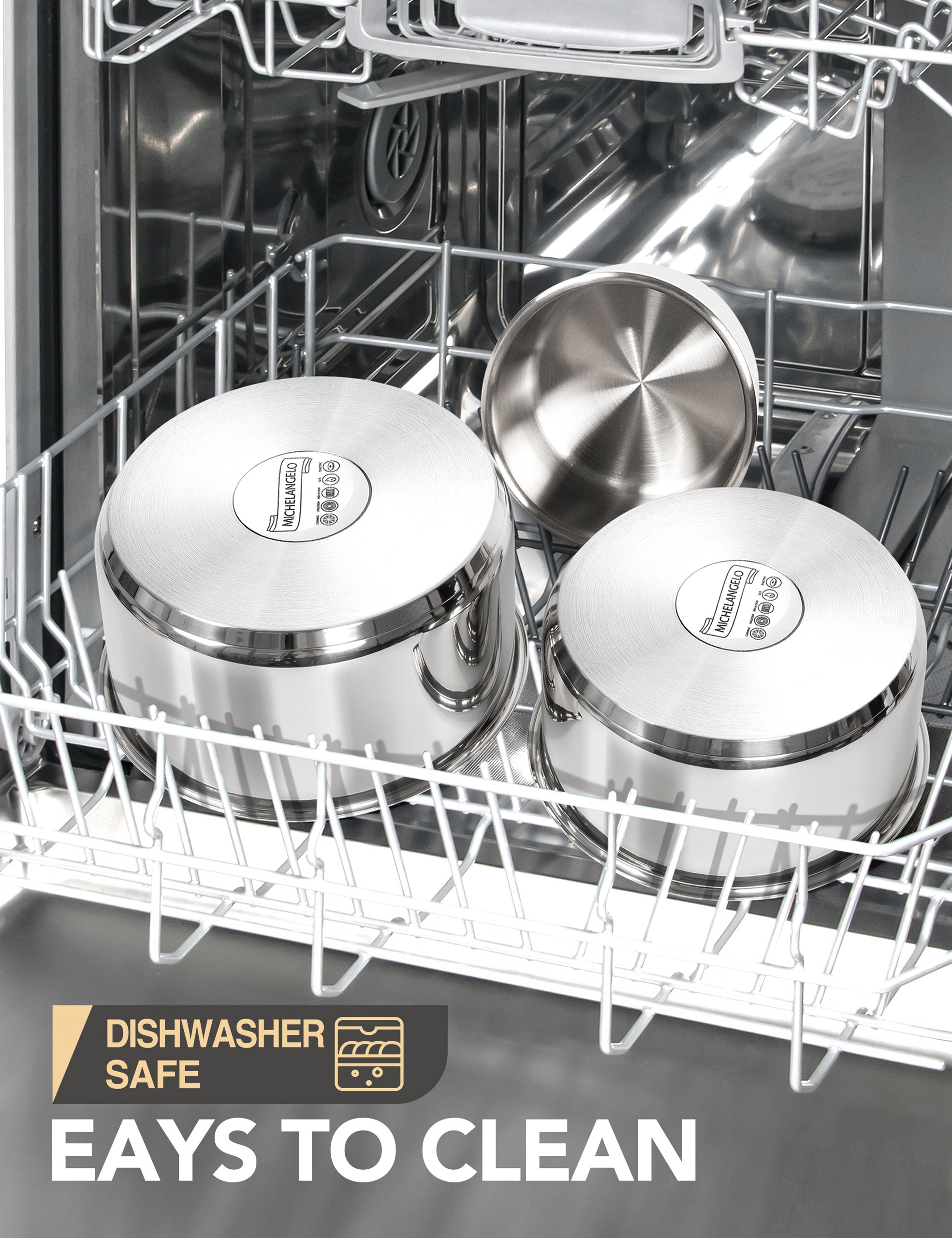 MICHELANGELO 6pcs Stainless Steel Pot Set with Removable Handle