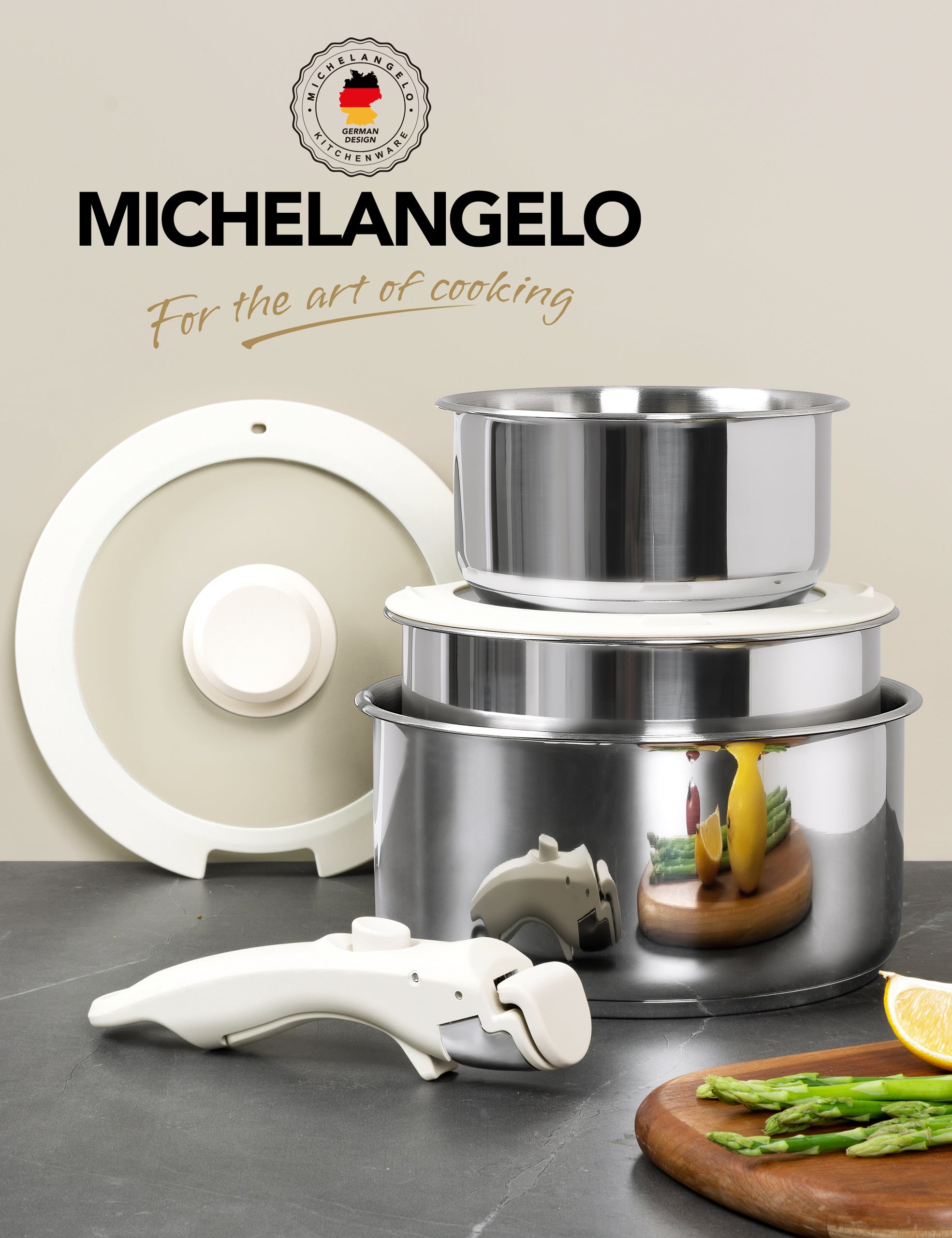 MICHELANGELO 6pcs Stainless Steel Pot Set with Removable Handle