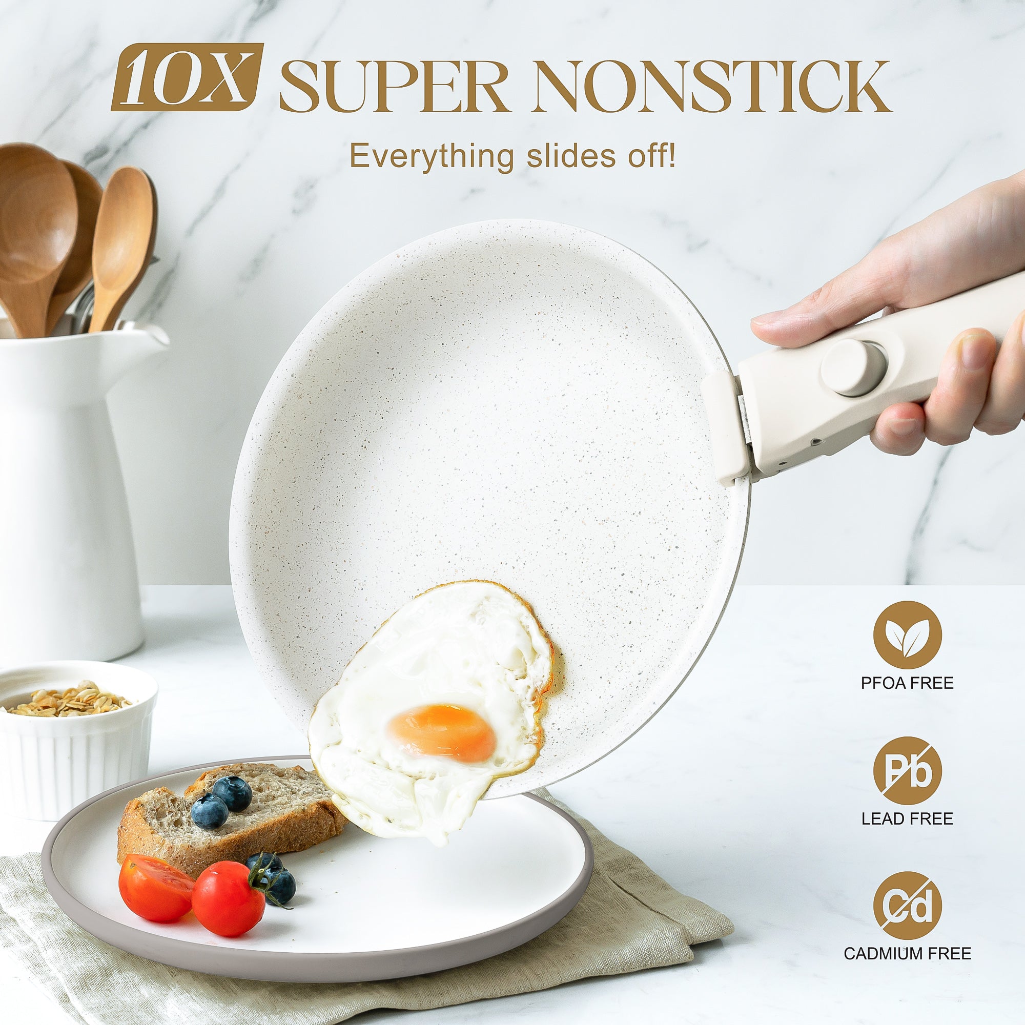 MICHELANGELO Nonstick Frying Pan Set Removable Handle, 8" and 10"，White