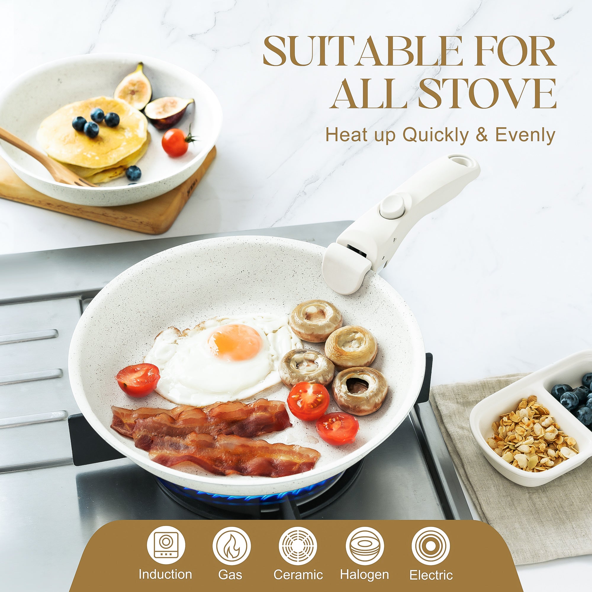 MICHELANGELO Nonstick Frying Pan Set Removable Handle, 8" 9.5" and 11"