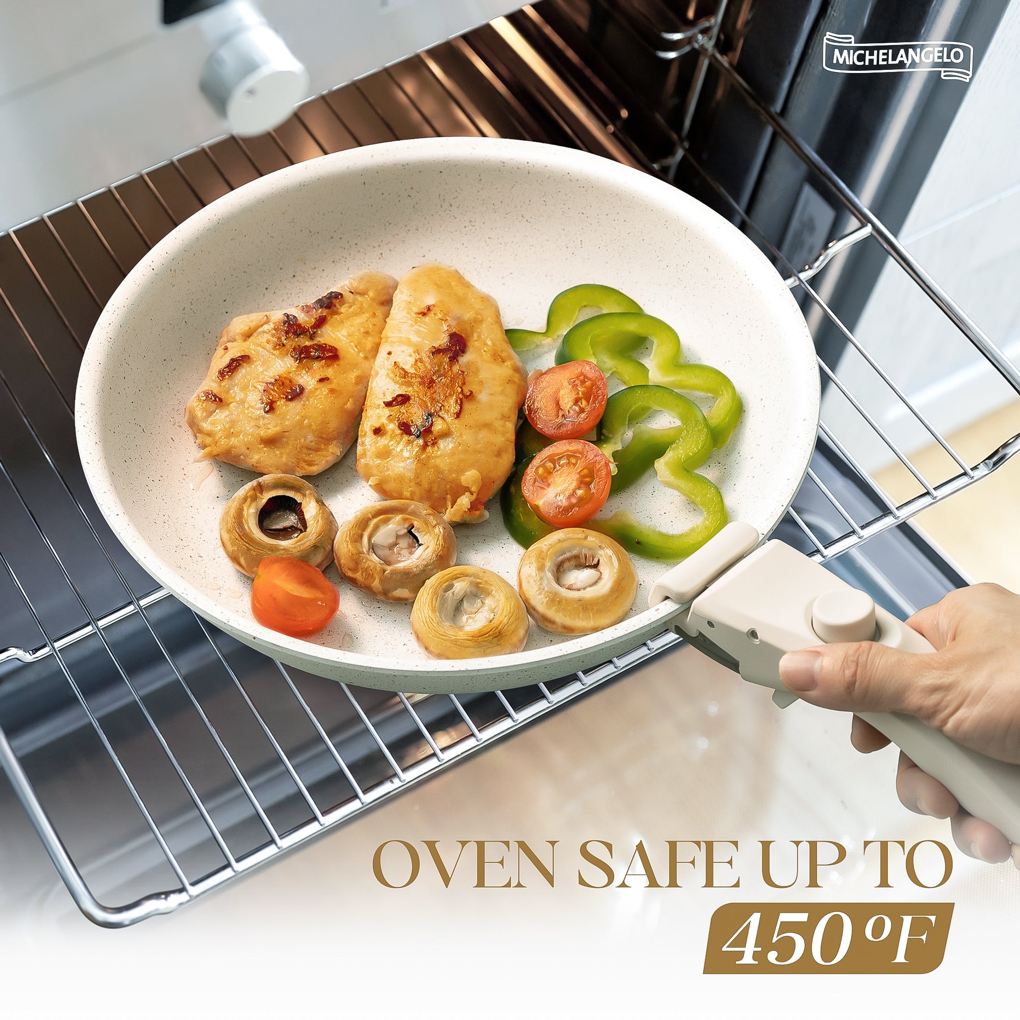 MICHELANGELO Nonstick Frying Pan Set Removable Handle, 8" and 10"，White