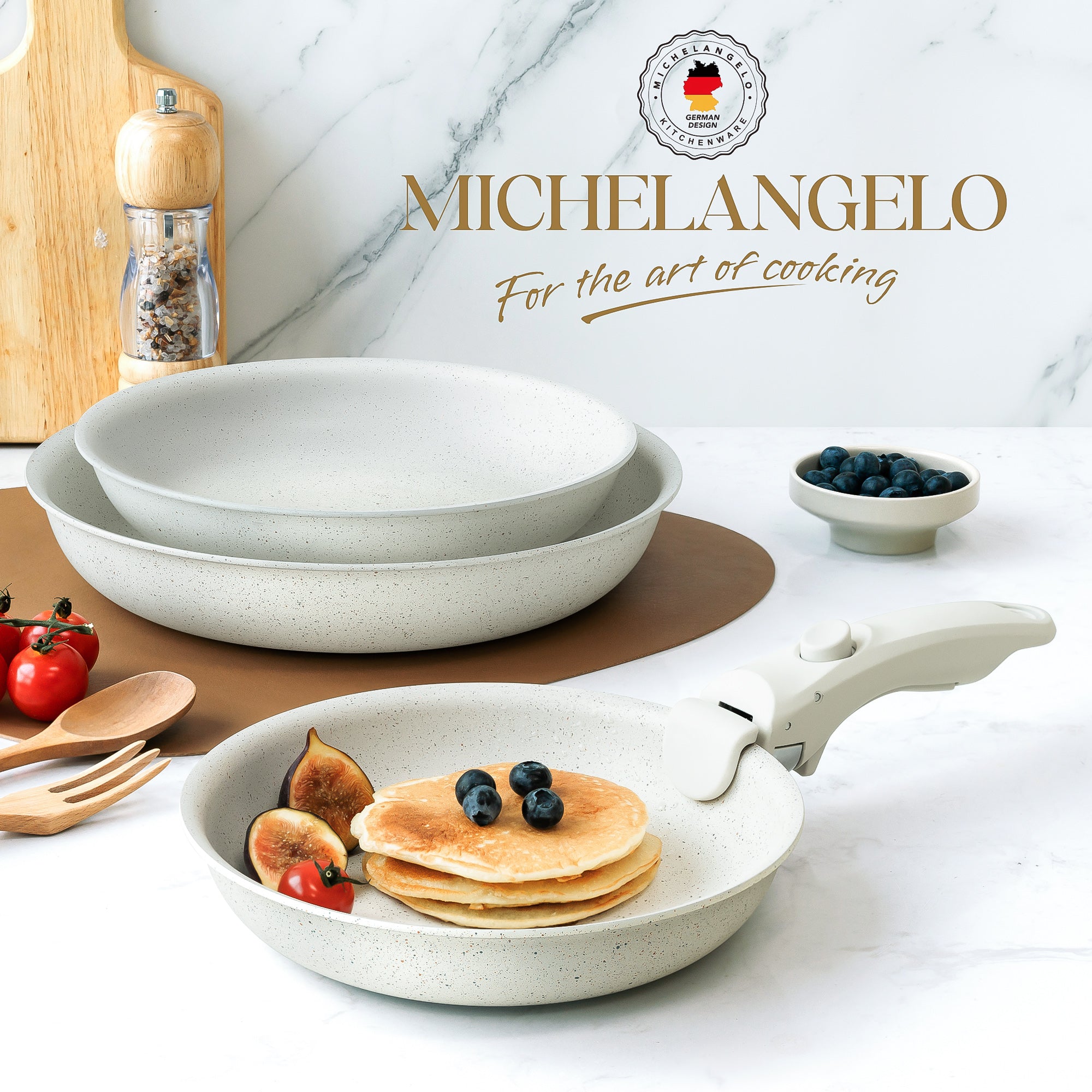 MICHELANGELO Nonstick Frying Pan Set Removable Handle, 8" 9.5" and 11"