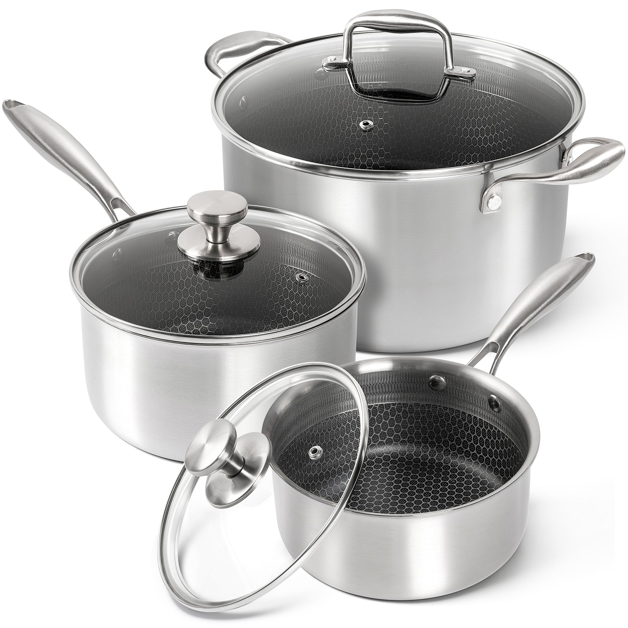 MICHELANGELO 6 Pcs Tri-ply Stainless Steel Pot Set, 2QT & 3QT & 8QT Pot with Lids