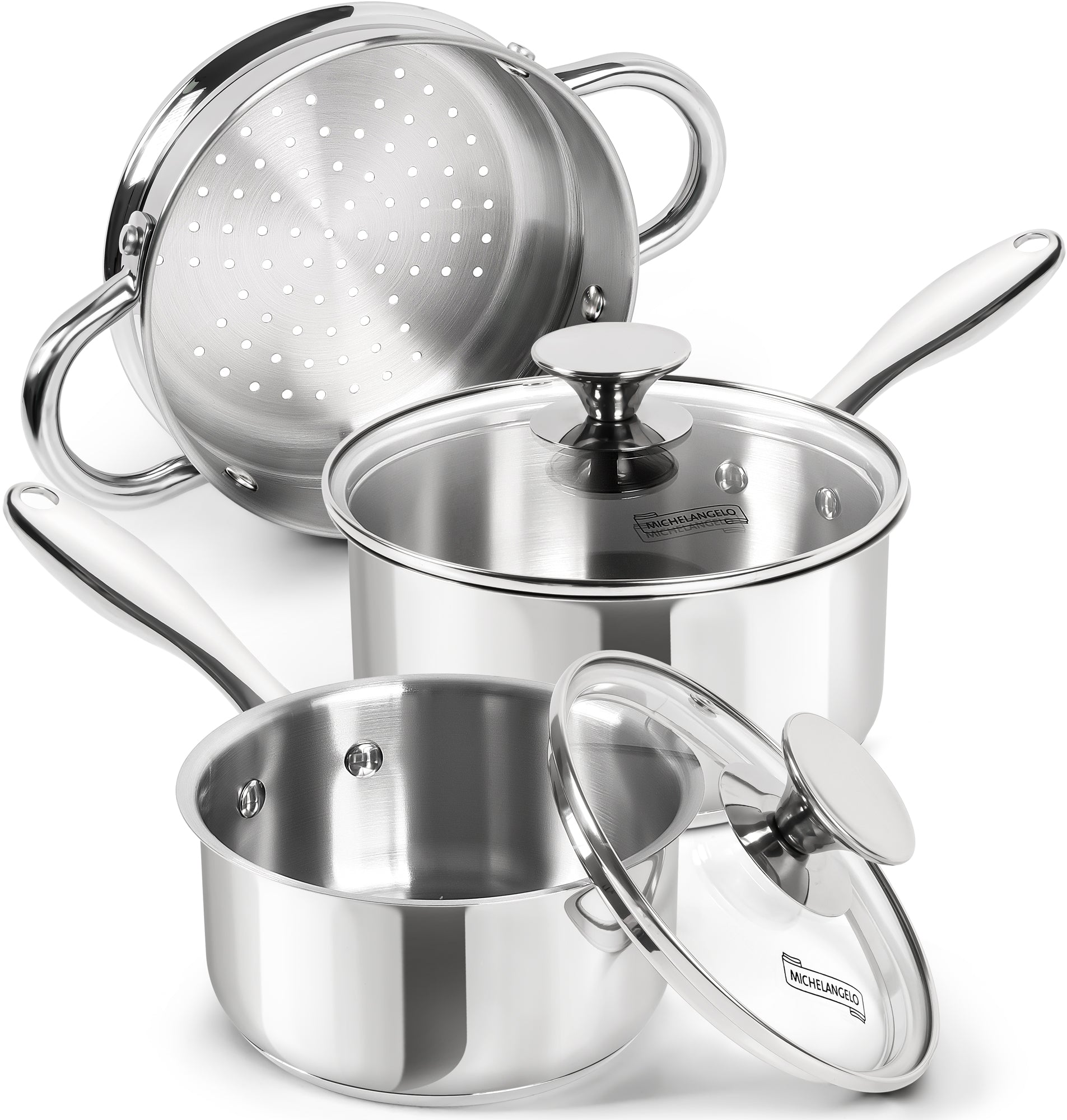 MICHELANGELO 1 & 2Quart Stainless Steel Saucepan with Lid & Steamer