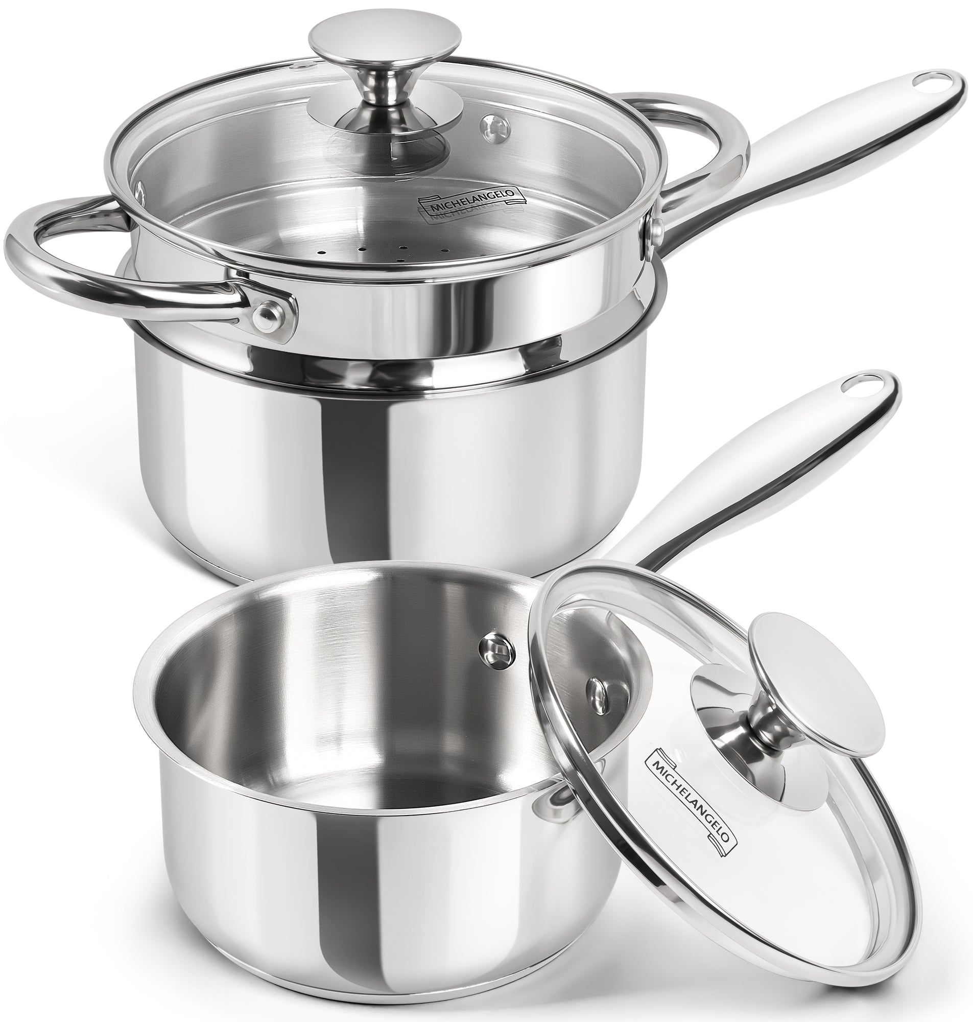MICHELANGELO 1 & 2Quart Stainless Steel Saucepan with Lid & Steamer