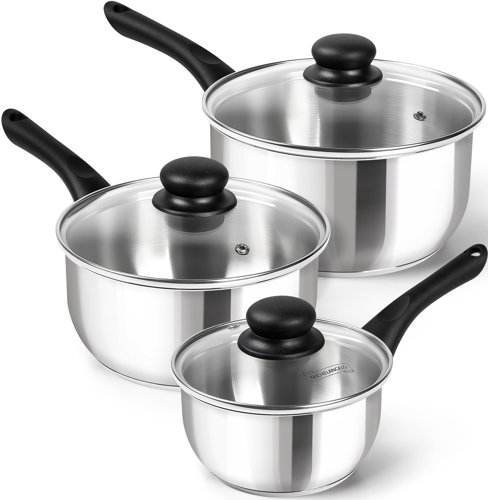 MICHELANGELO 1 & 2 & 3 Quart Stainless Steel Saucepan Set with Bakelite Handle