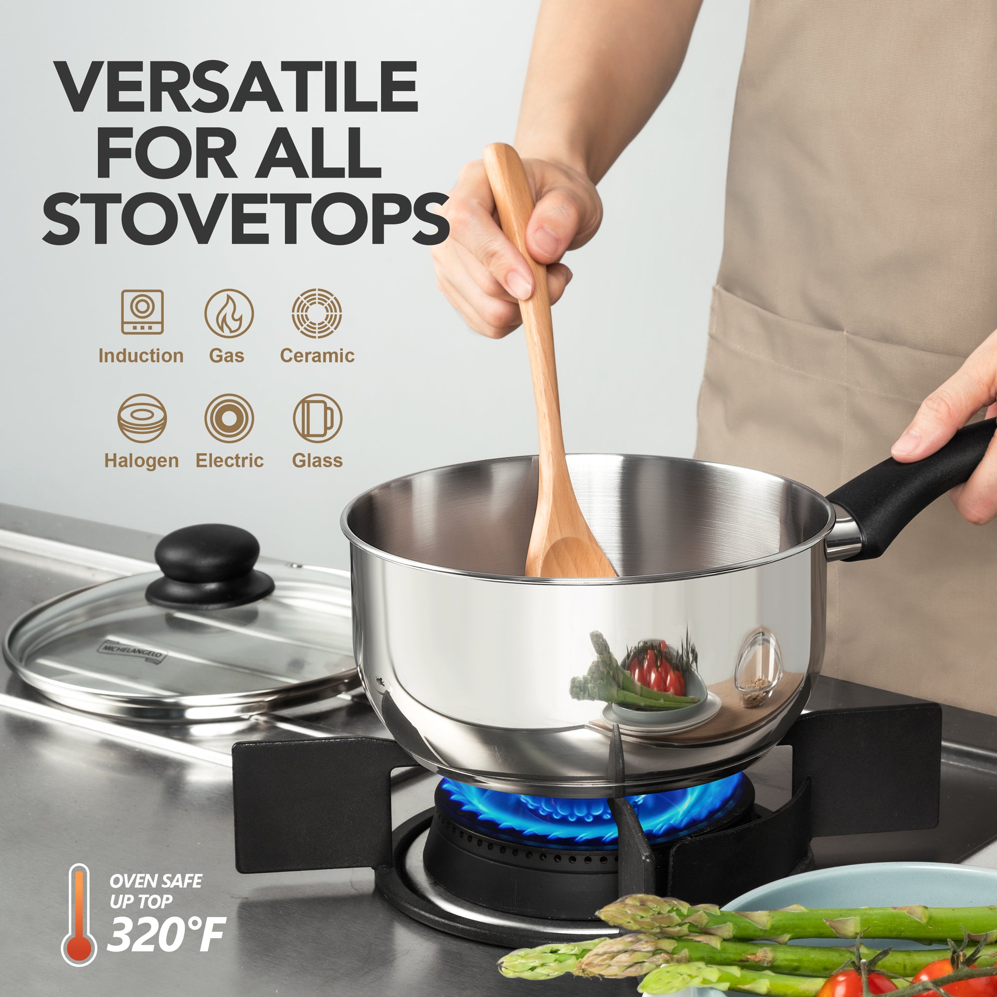 MICHELANGELO 1 & 2 & 3 Quart Stainless Steel Saucepan Set with Bakelite Handle