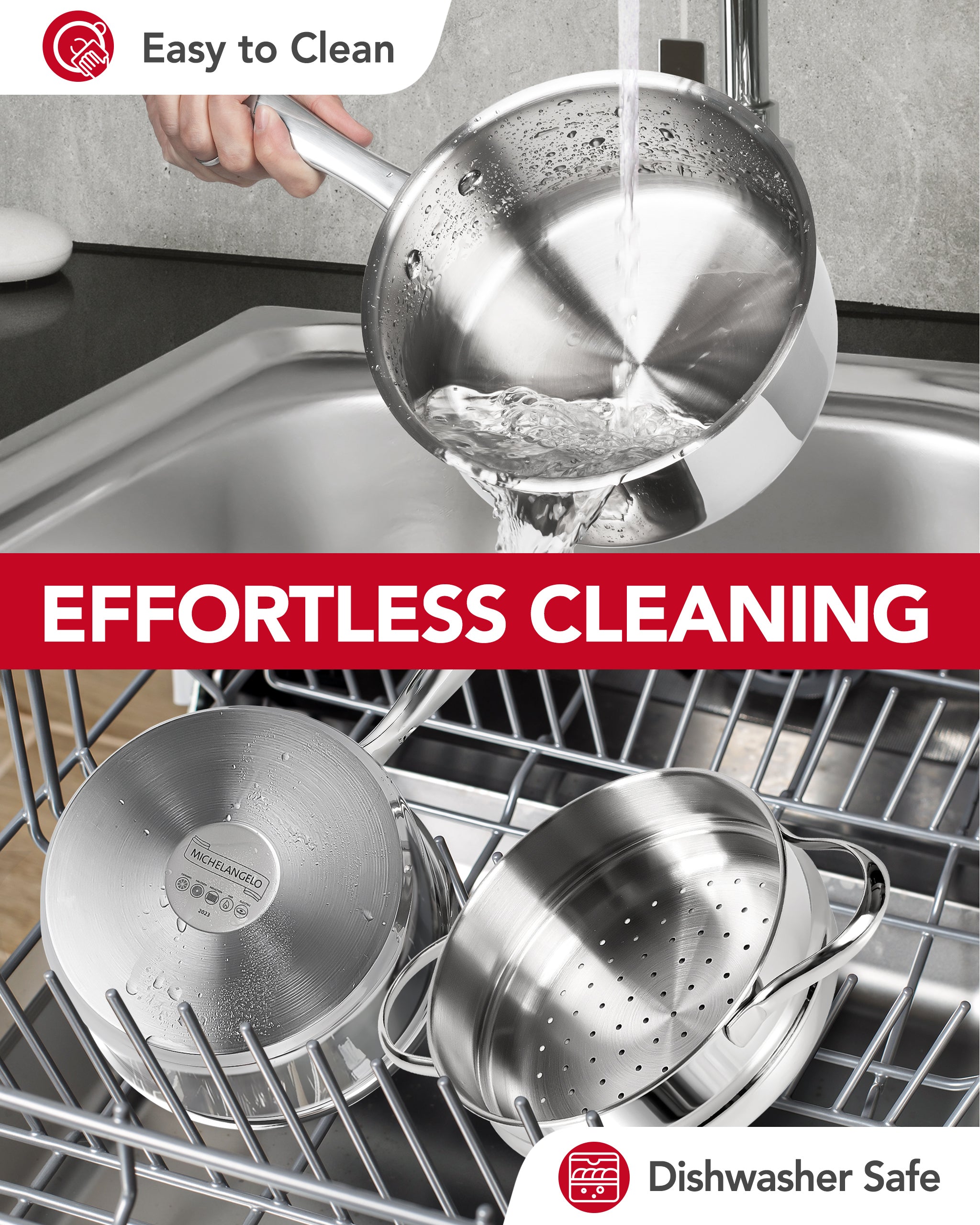 MICHELANGELO Stainless Steel Saucepan with Steamer,2.5QT