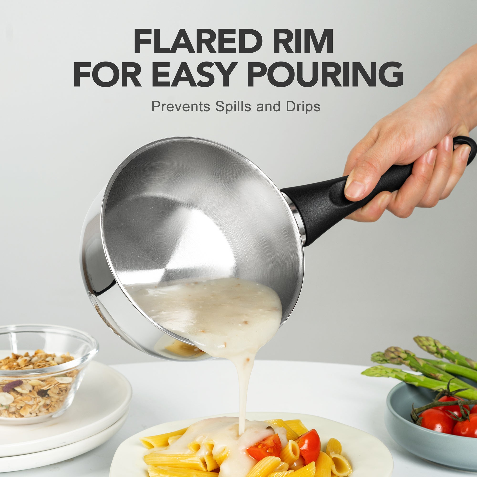 MICHELANGELO 1 & 2 & 3 Quart Stainless Steel Saucepan Set with Bakelite Handle