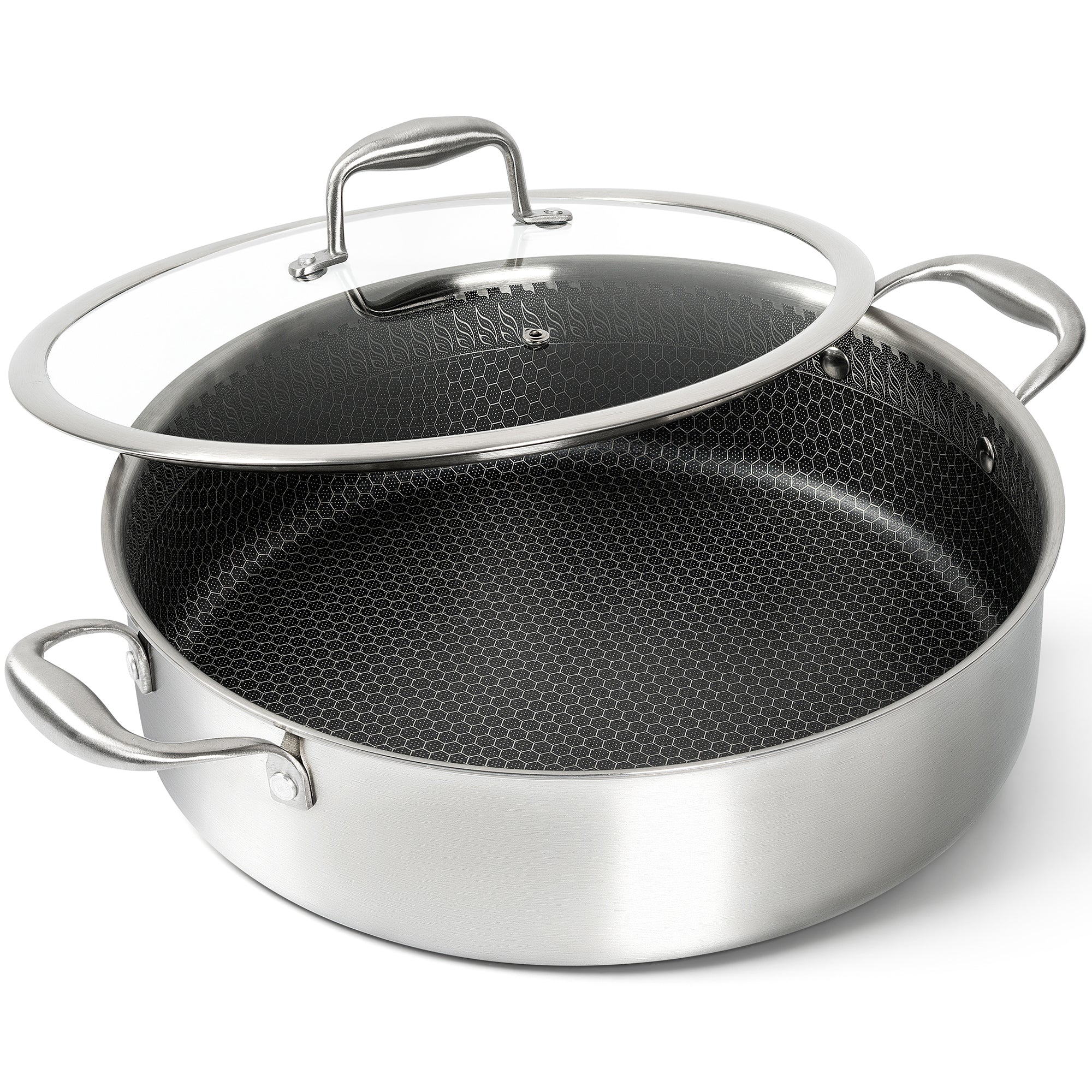 MICHELANGELO Tri-ply Stainless Steel Saute Pan 6 Quart, Deep Frying Pan with Honeycomb Interior