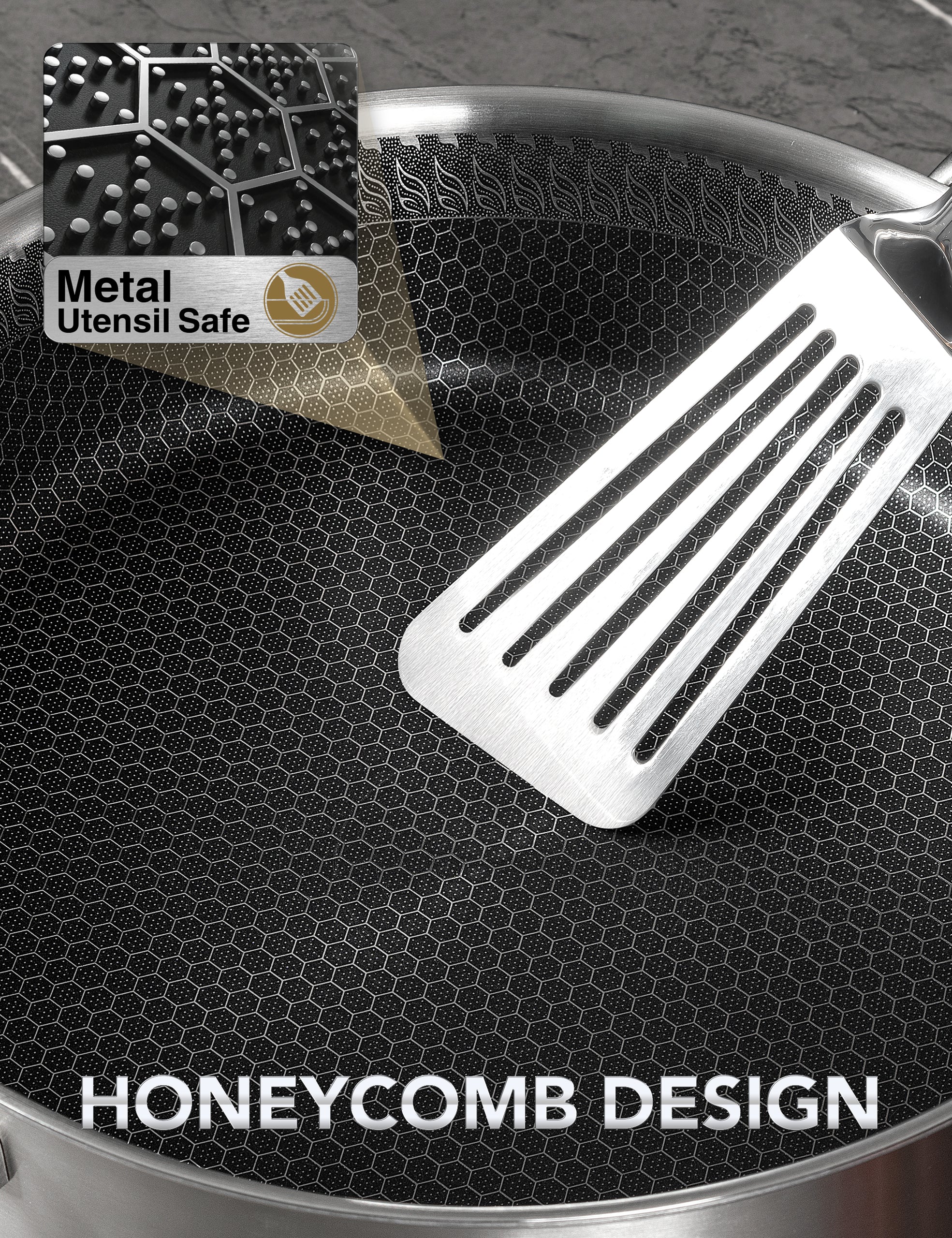 MICHELANGELO Tri-ply Stainless Steel Saute Pan 6 Quart, Deep Frying Pan with Honeycomb Interior