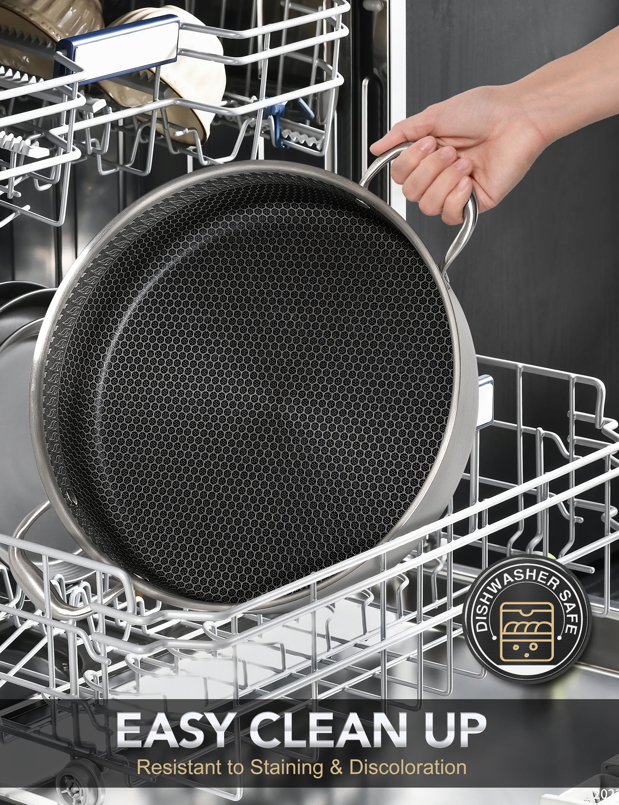 MICHELANGELO Tri-ply Stainless Steel Saute Pan 6 Quart, Deep Frying Pan with Honeycomb Interior