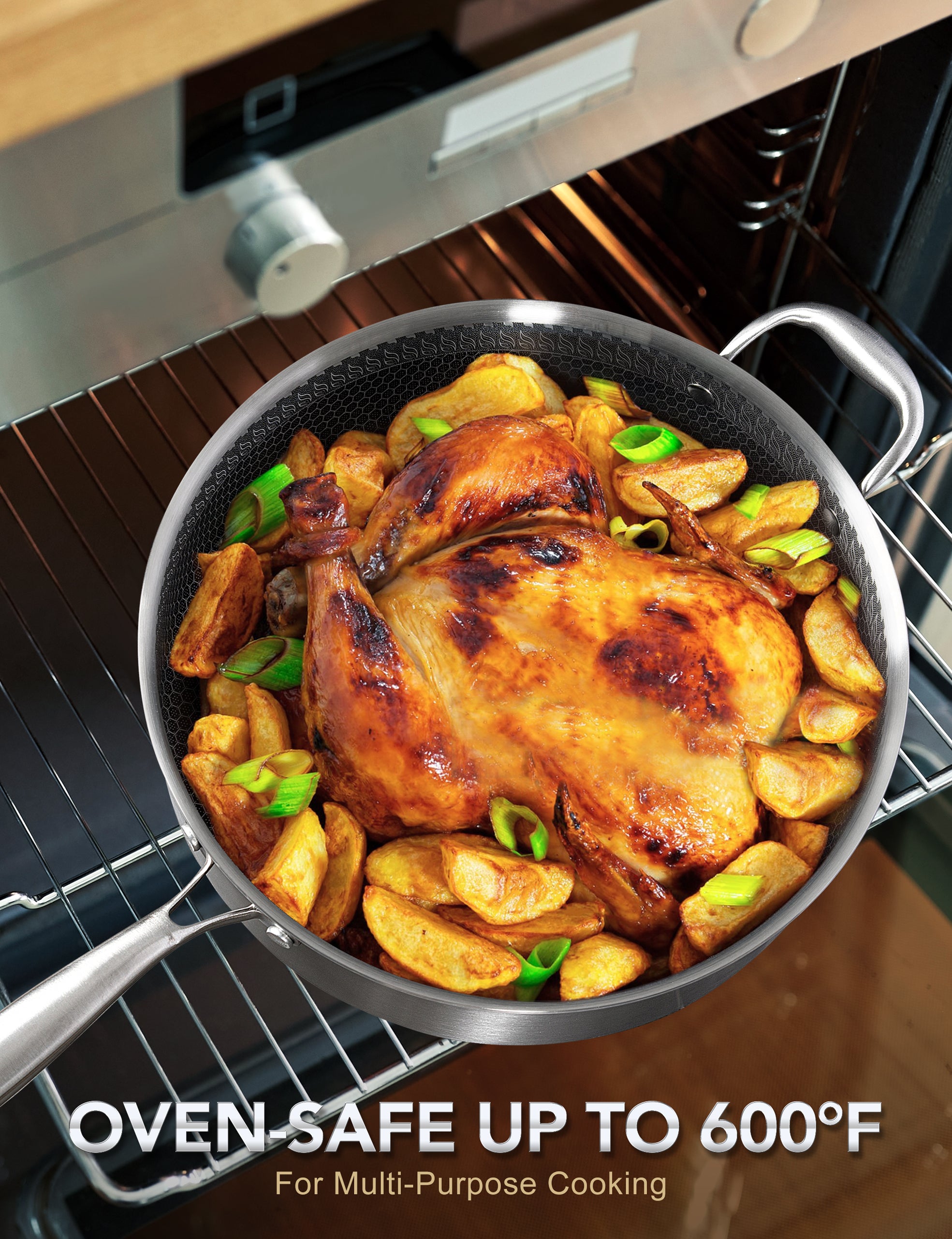 MICHELANGELO Tri-ply Stainless Steel Saute Pan 6 QT with Honeycomb Interior