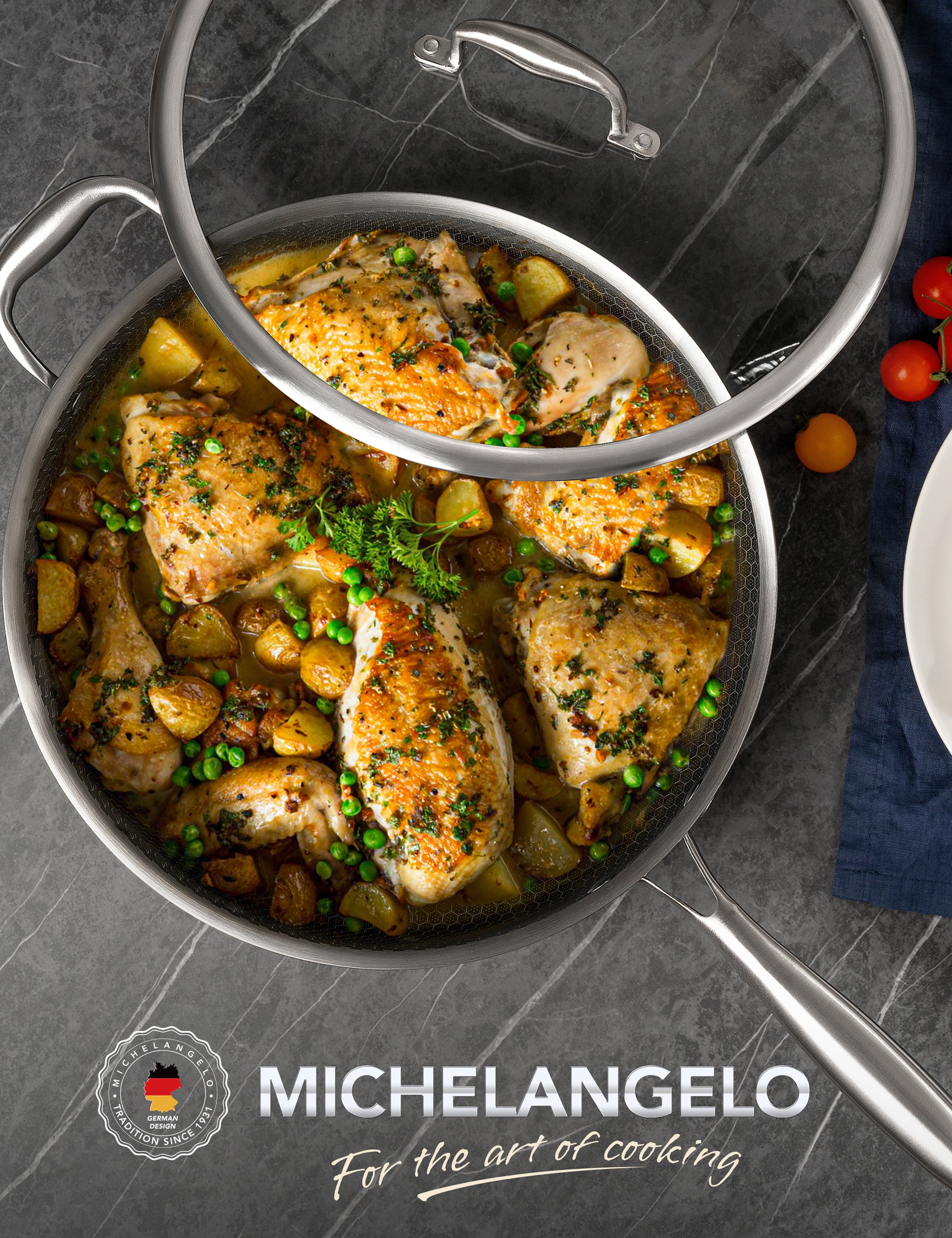 MICHELANGELO Tri-ply Stainless Steel Saute Pan 6 QT with Honeycomb Interior