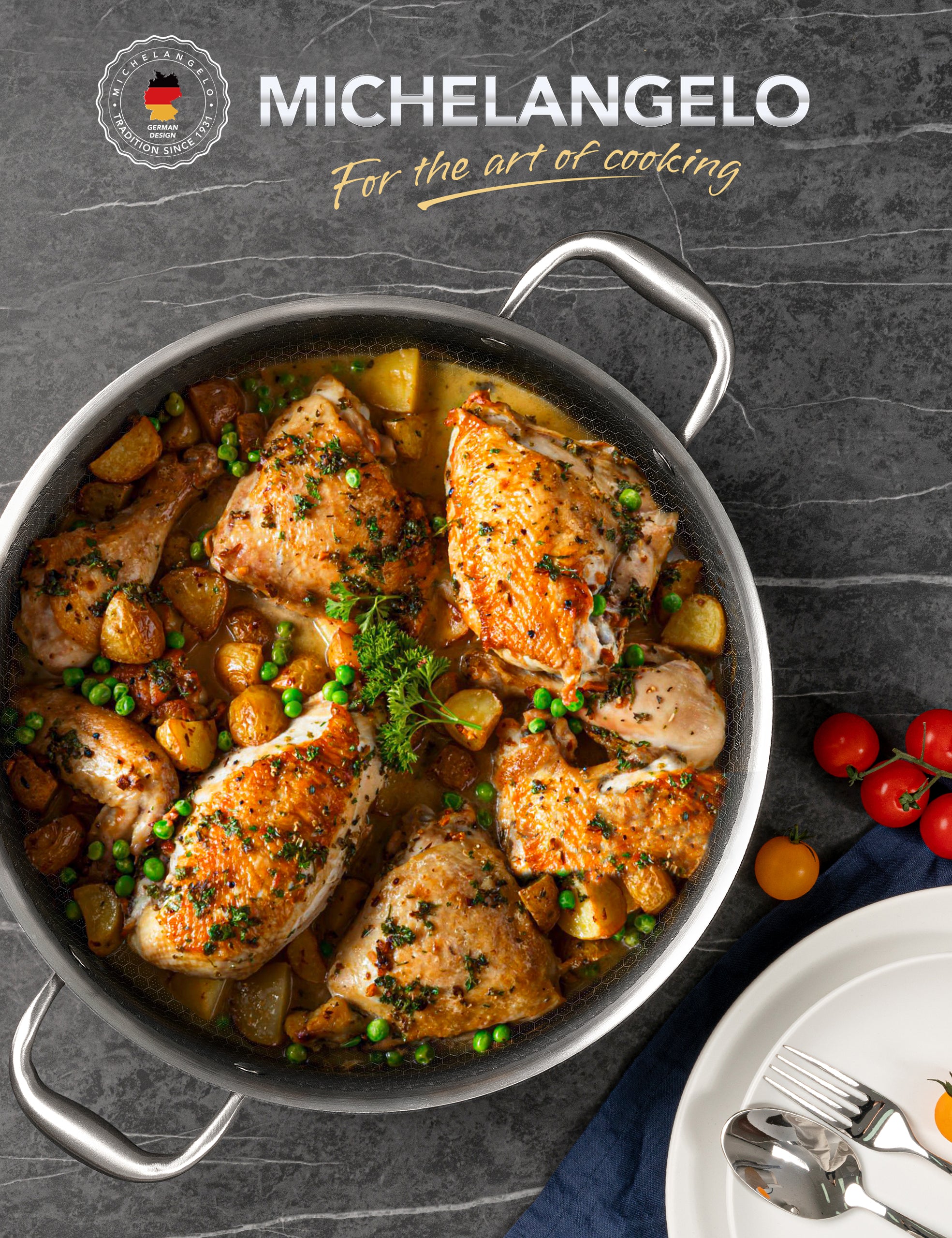 MICHELANGELO Tri-ply Stainless Steel Saute Pan 6 Quart, Deep Frying Pan with Honeycomb Interior