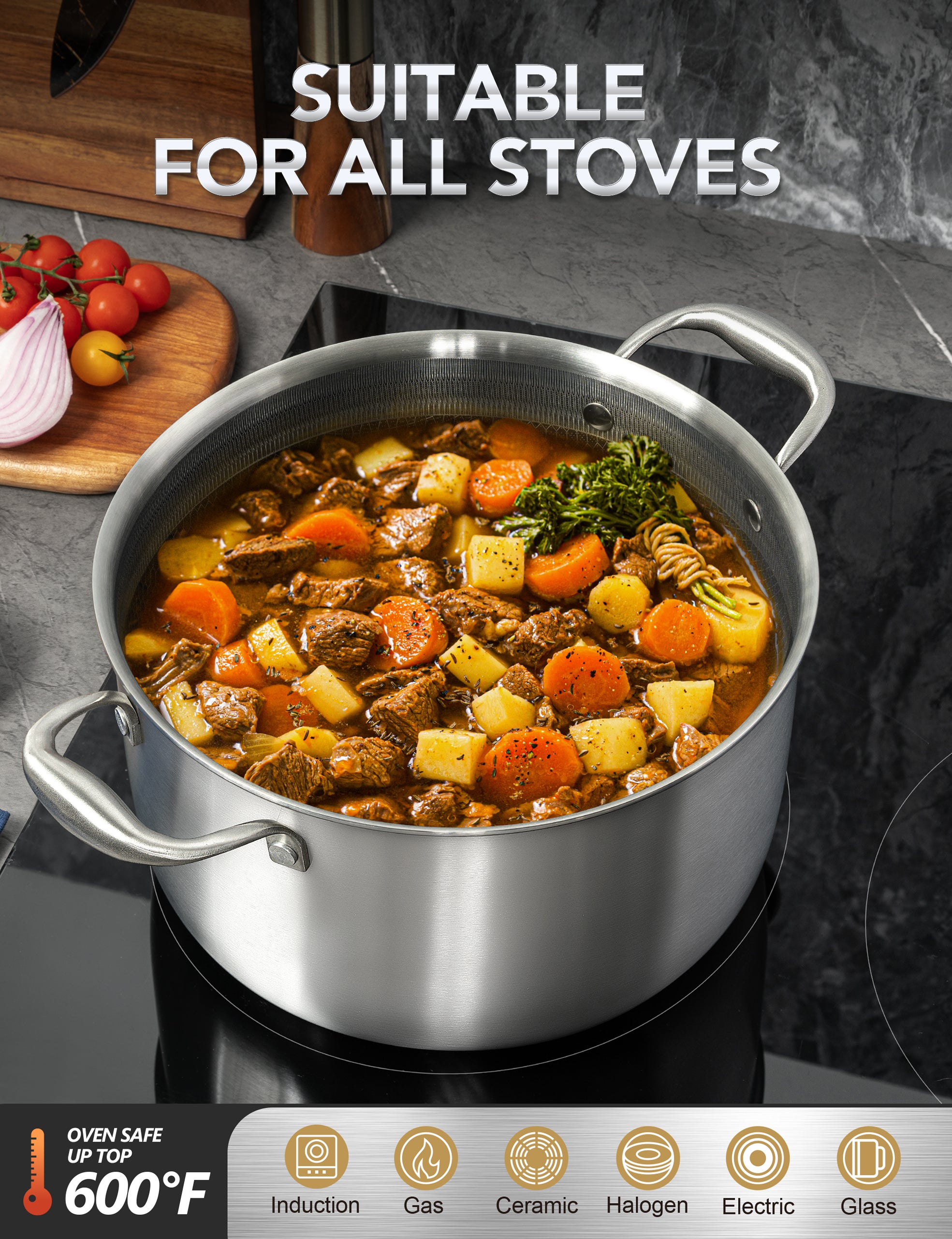 MICHELANGELO Tri-ply Stainless Steel Stock Pot, Heavy Duty Stockpot with Lid