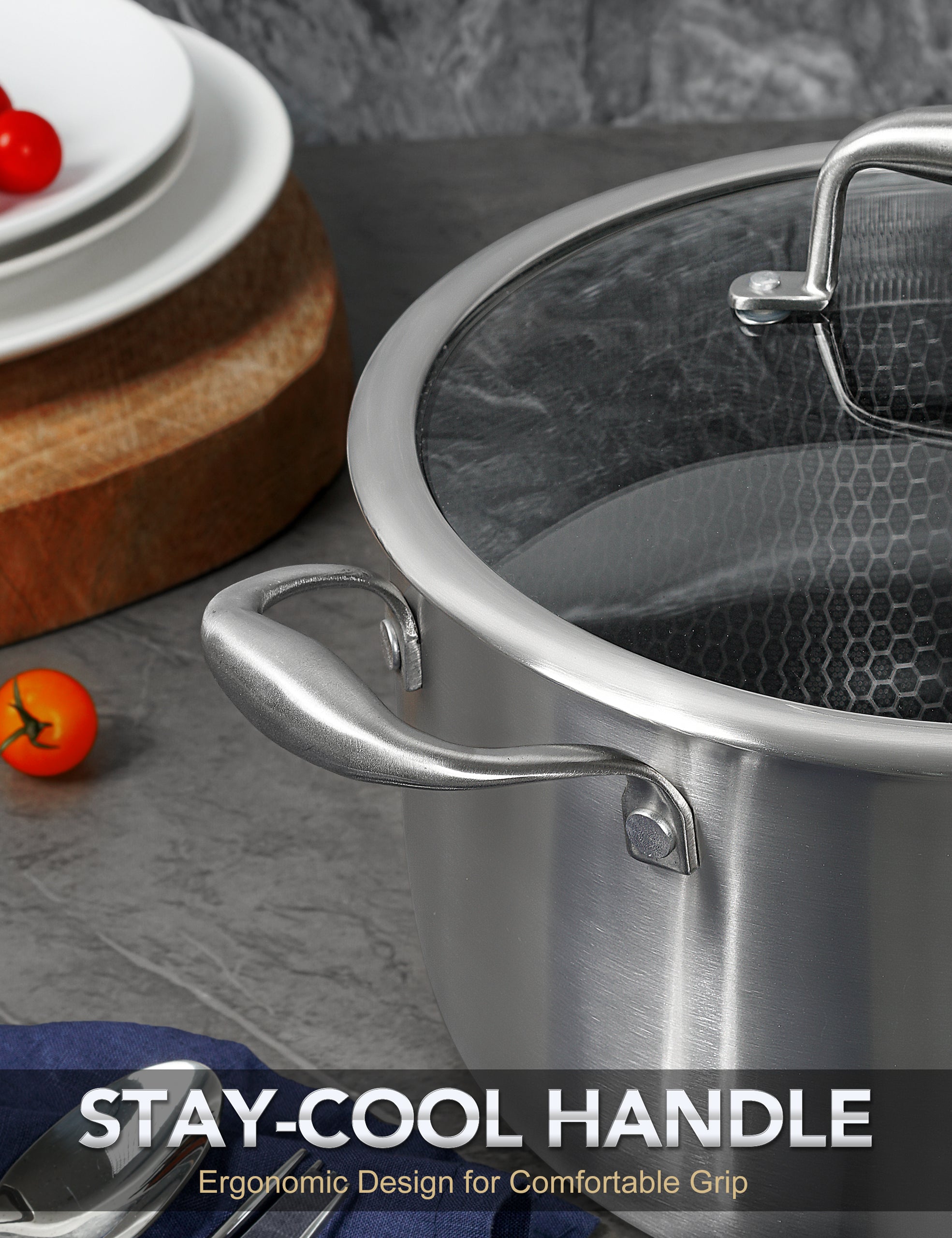 MICHELANGELO Tri-ply Stainless Steel Stock Pot, Heavy Duty Stockpot with Lid