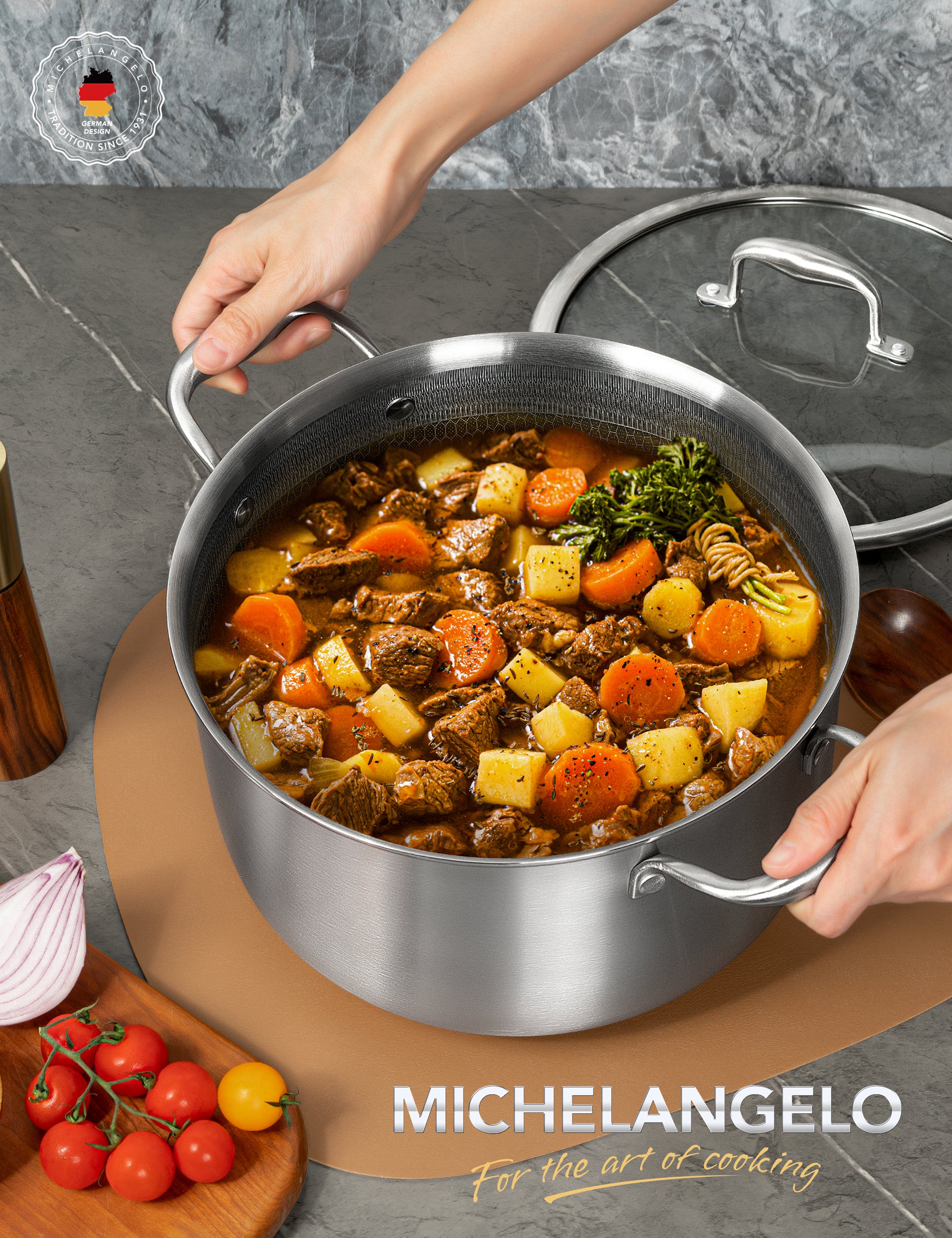 MICHELANGELO Tri-ply Stainless Steel Stock Pot, Heavy Duty Stockpot with Lid